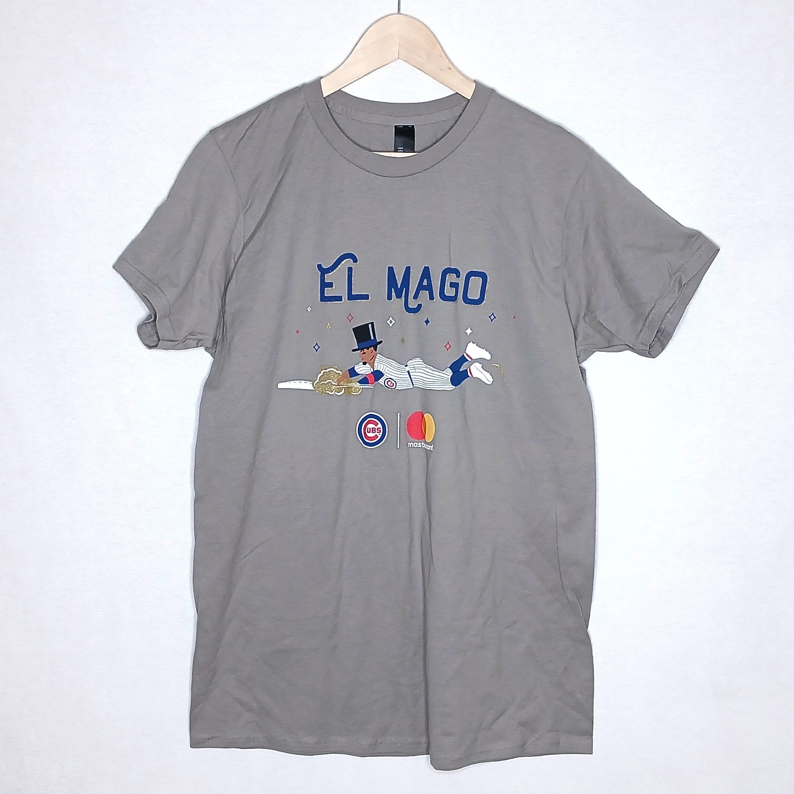 El Mago Javier Baez Chicago Cubs mens T-shirt size L gray 100% cotton graphic