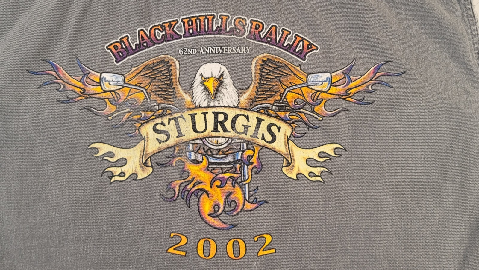 2002 Sturgis Black Hills Rally 62nd Anniversary Gray Denim Vest Jean Size L