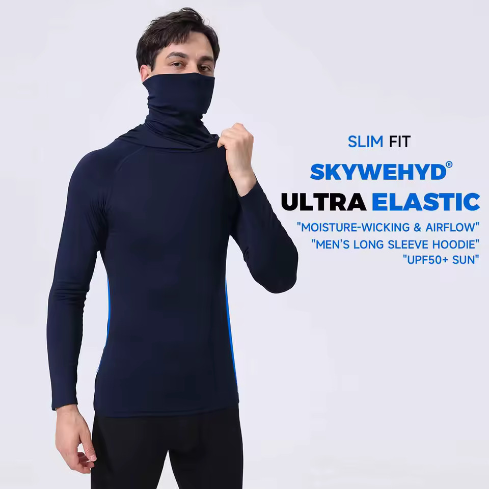 Performance Hoodie Long Sleeve T-Shirts, UPF 50+ Sun Protection Hooded Unisex