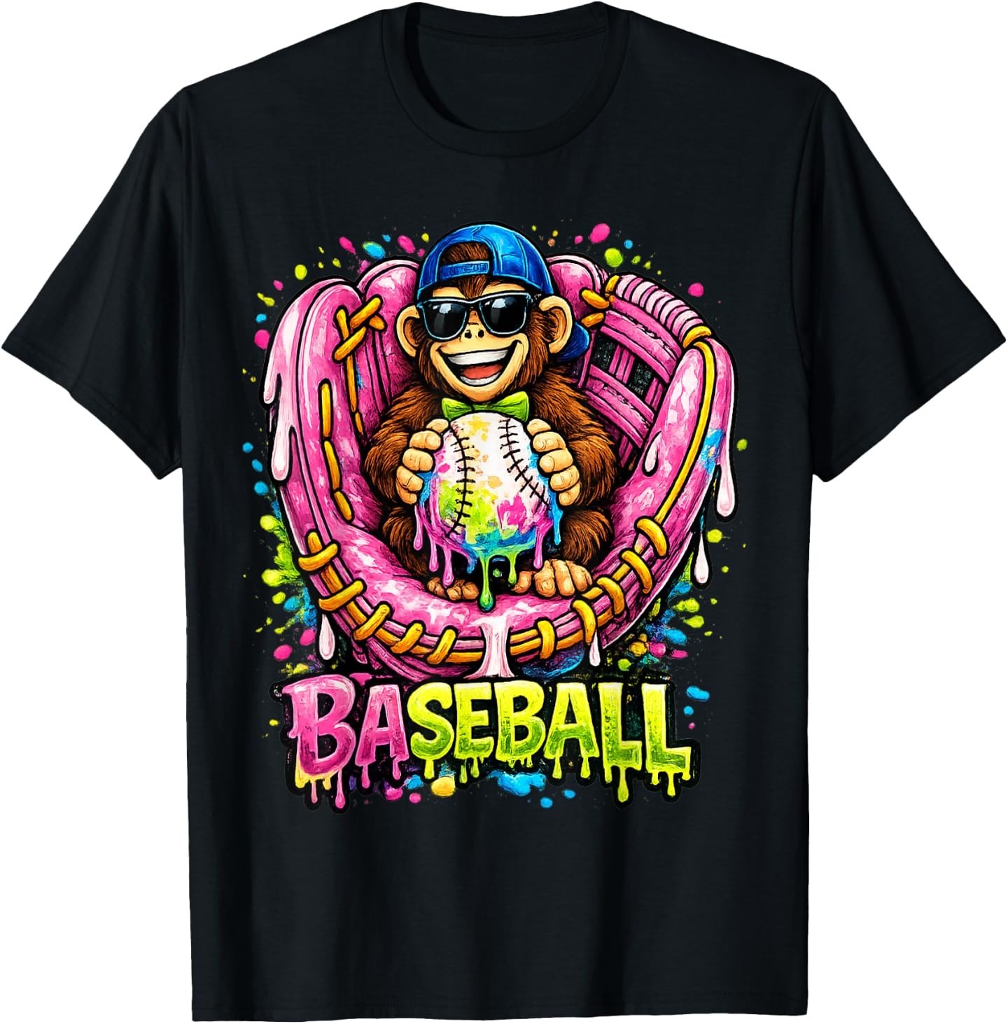 Monkey Funny Animals Baseball Ice Cream Drip Cool T-Shirt
