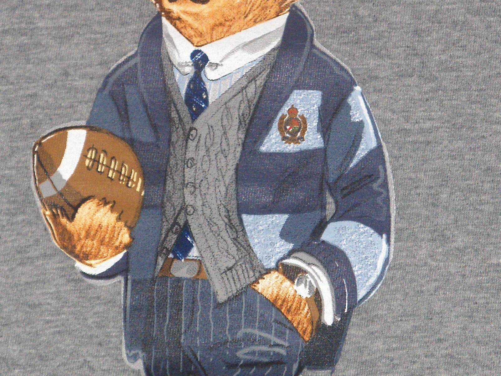 POLO RALPH LAUREN Mens BIG & TALL Football Bear Hoodie T-Shirt Tee, HEATHER GRAY