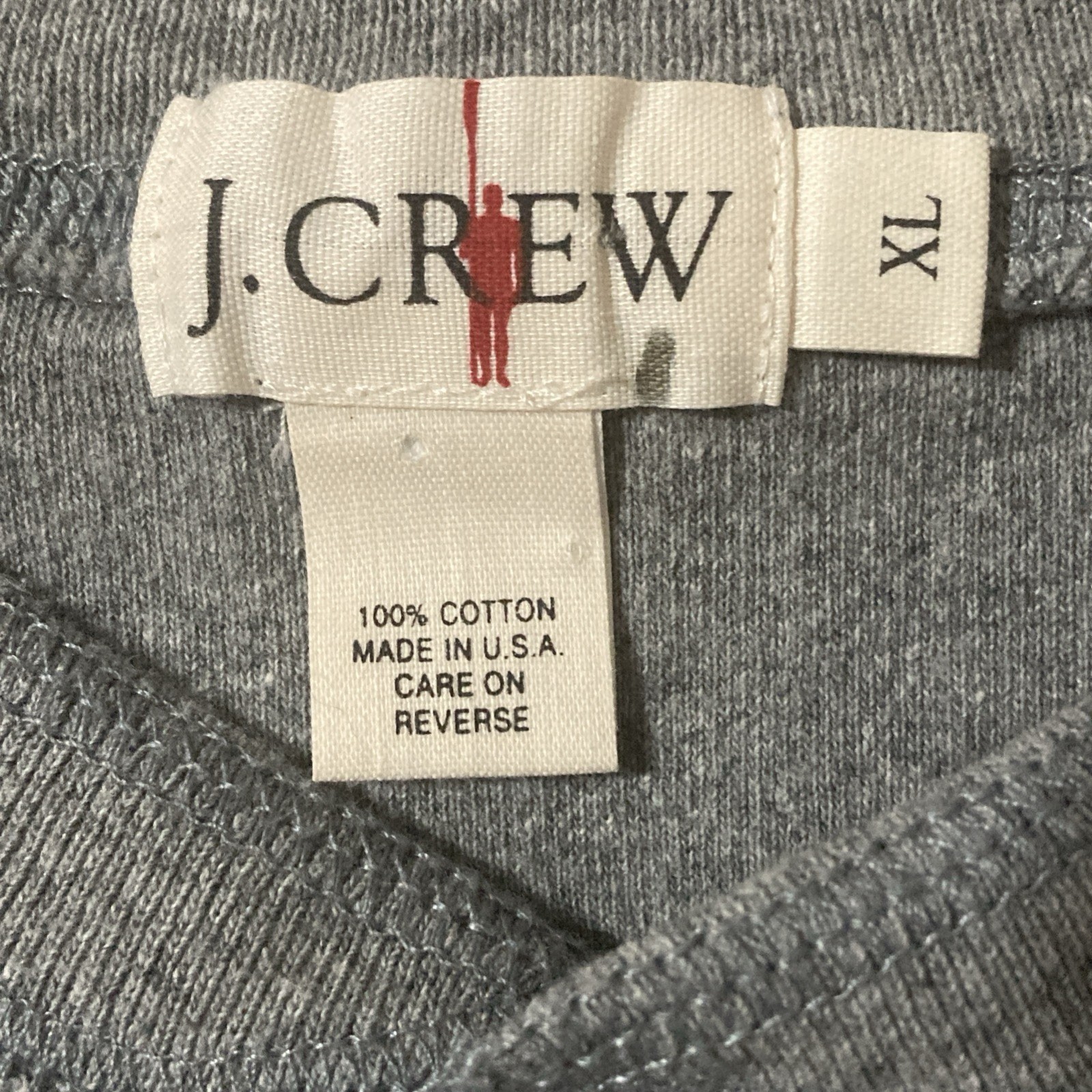 Vintage JCrew 100% Cotton Ribbed Knit Short Sleeve Henley Top Gray Mens Size XL
