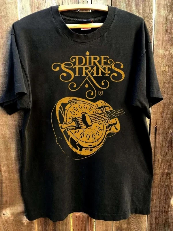 Vtg Dire Straits Band Logo 90s Retro style Black T shirt Heavy cotton