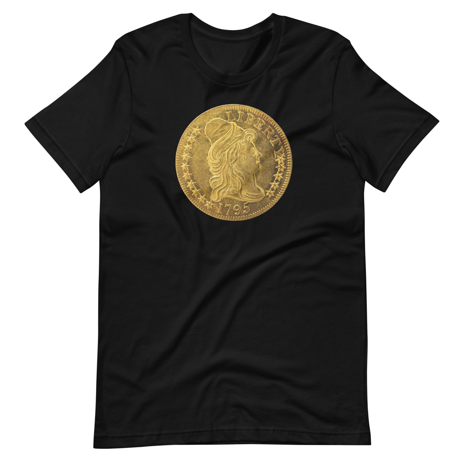 Liberty Gold Coin T-Shirt — 1795 Early U.S. Coin Collector Gift — Black/White