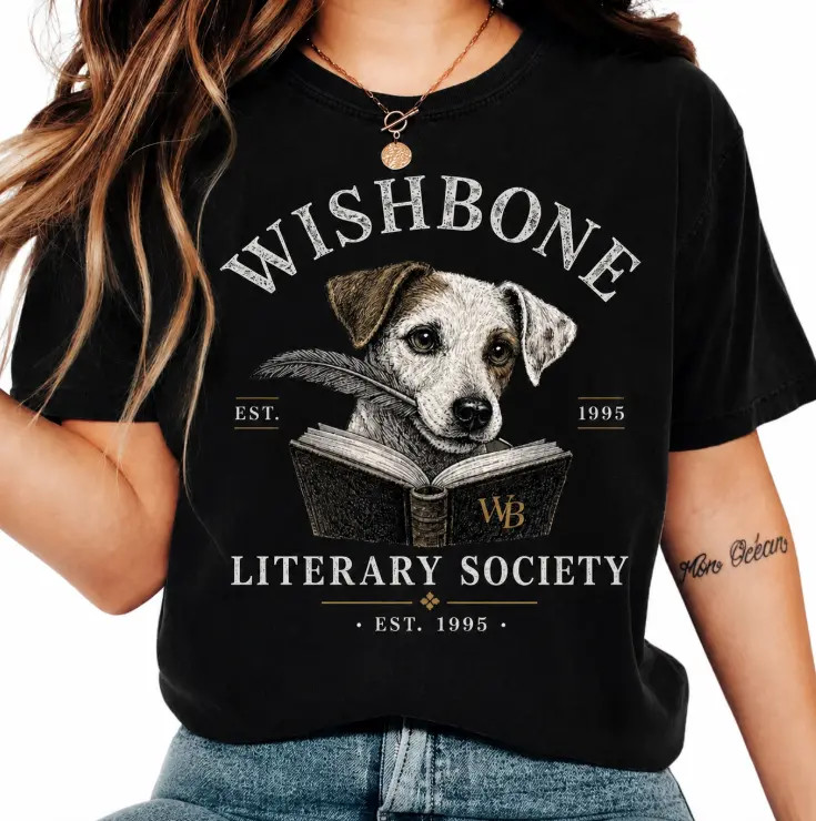 Wishbone Dog Shirt Vintage Literary Society Book Lover Graphic Tee