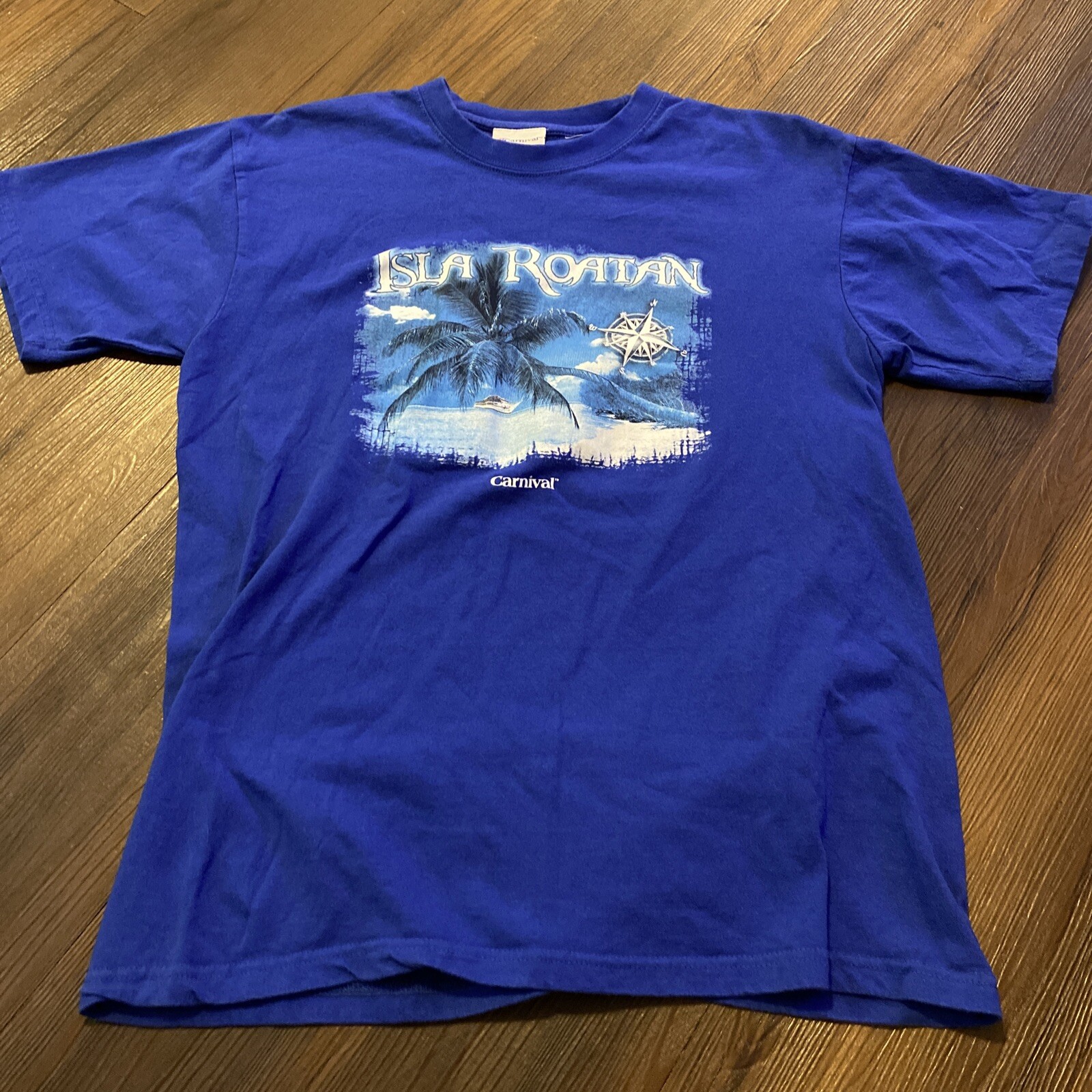 Carnival Cruise Lines Blue T Shirt Mens M Crewneck Isla Roatan Retro 90s Vintage