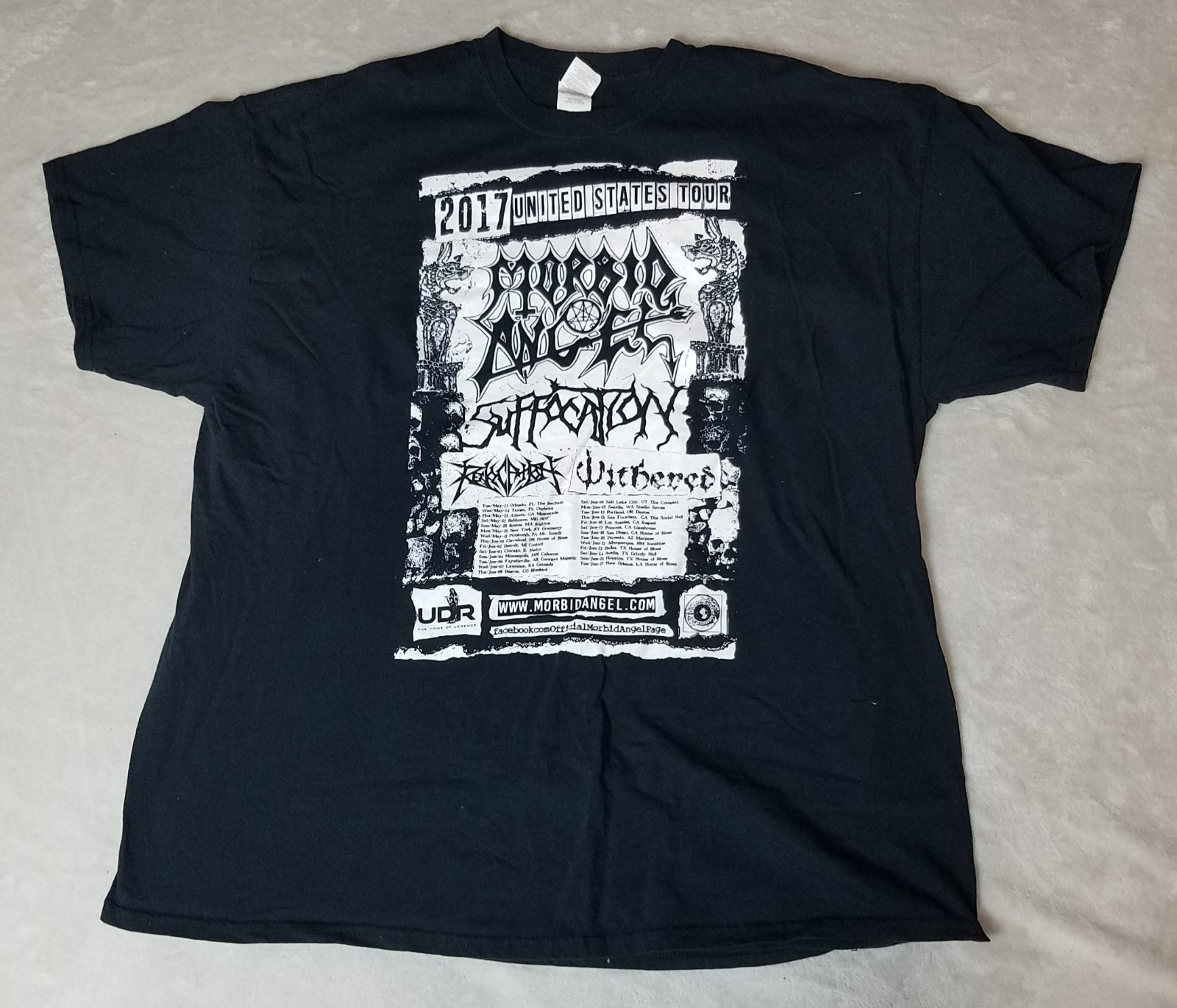 Morbid Angel MEDIUM black t-shirt from 2017 USA Tour Gilden Size 2XL
