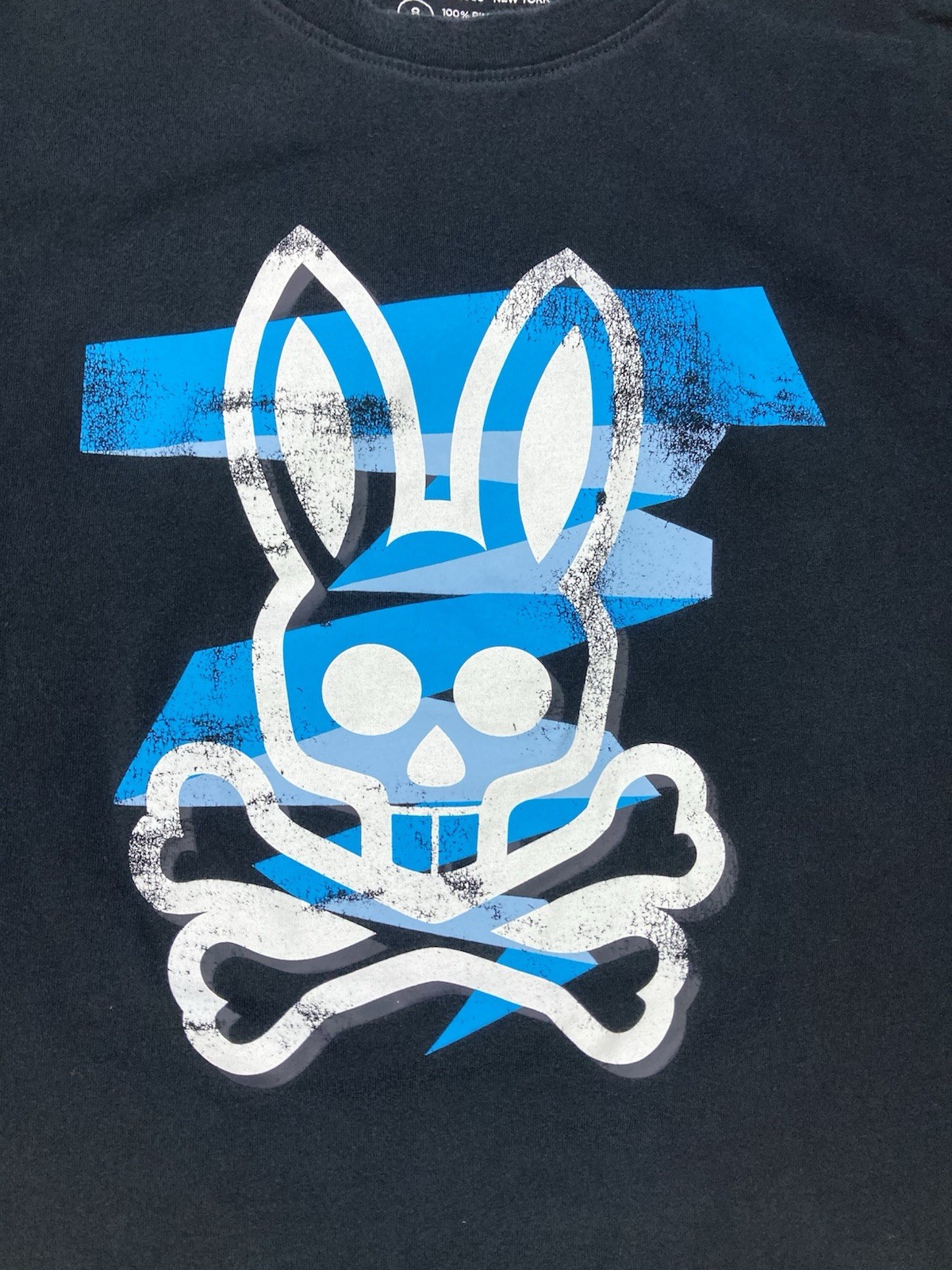 Psycho Bunny Graphic T-shirt Men Size 8 XL Black Logo Blue Short Sleeve
