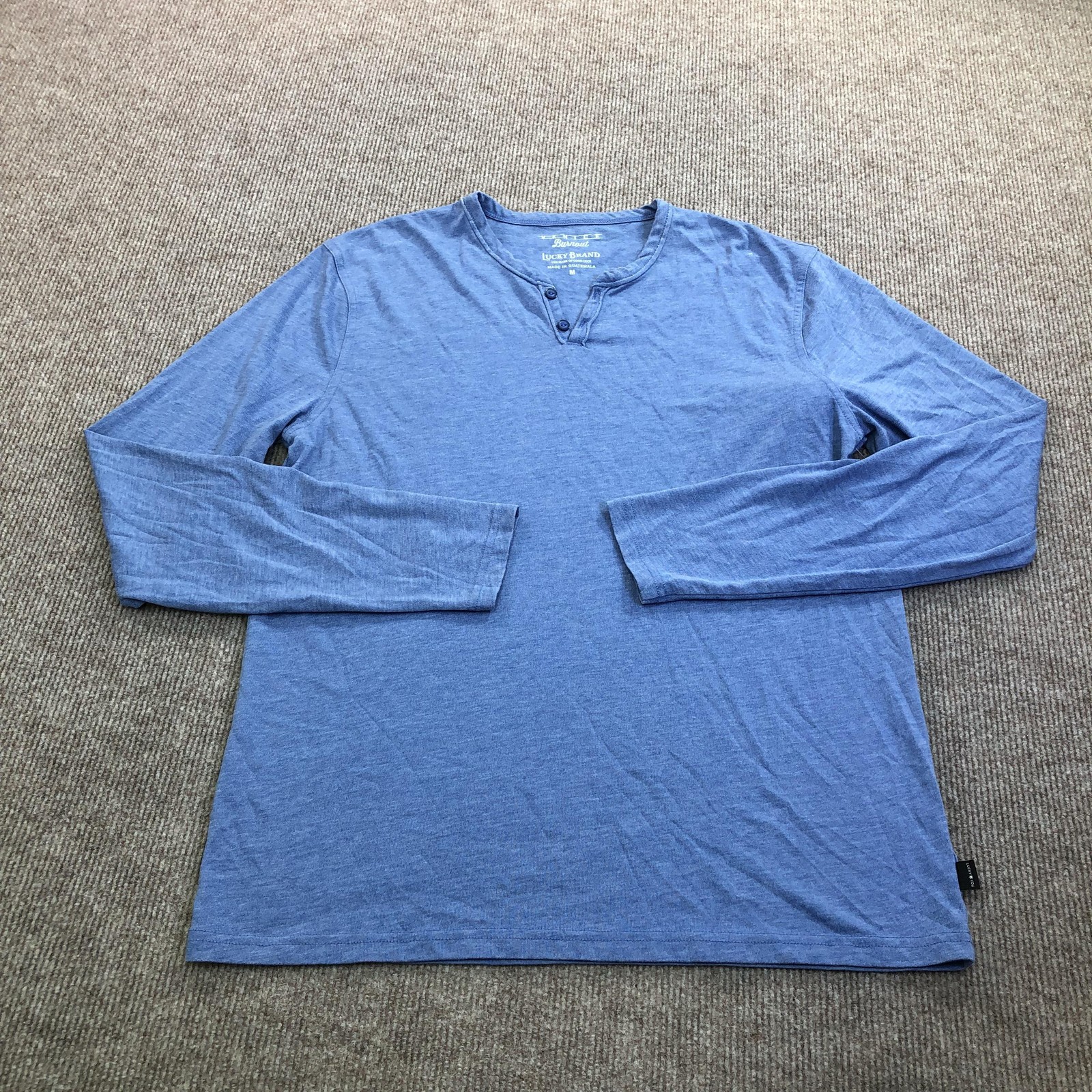 Lucky Brand Shirt Mens Medium Blue Venice Burnout Henley Long Sleeve Tagless Tee