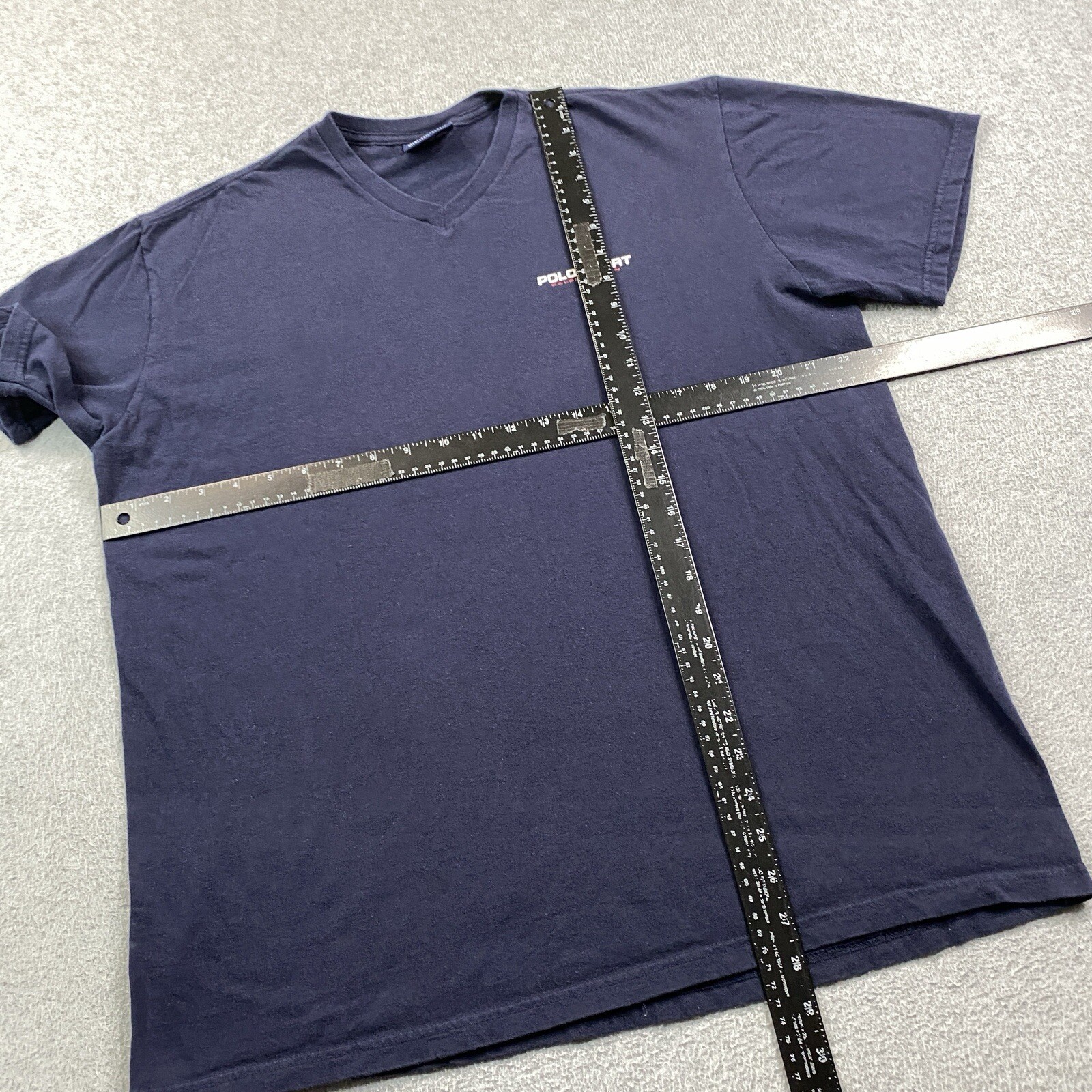 Polo Sport Ralph Lauren Shirt Mens Large V-Neck Cotton Navy Blue Preppy Casual