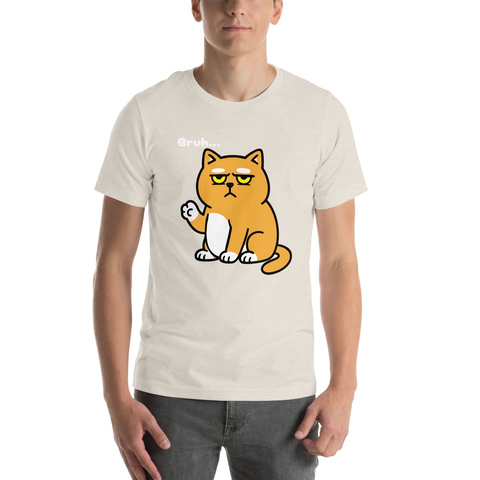 Bruh Cat Archie T-Shirt | The Nope Cat Funny Annoyed Orange Tabby Printful Tee