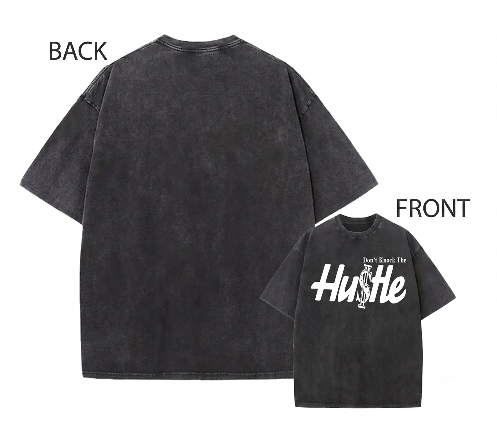 Mens Vintage Wash Hip Hop T-Shirt Don’t Knock The Hustle Graphic Streetwear Tee