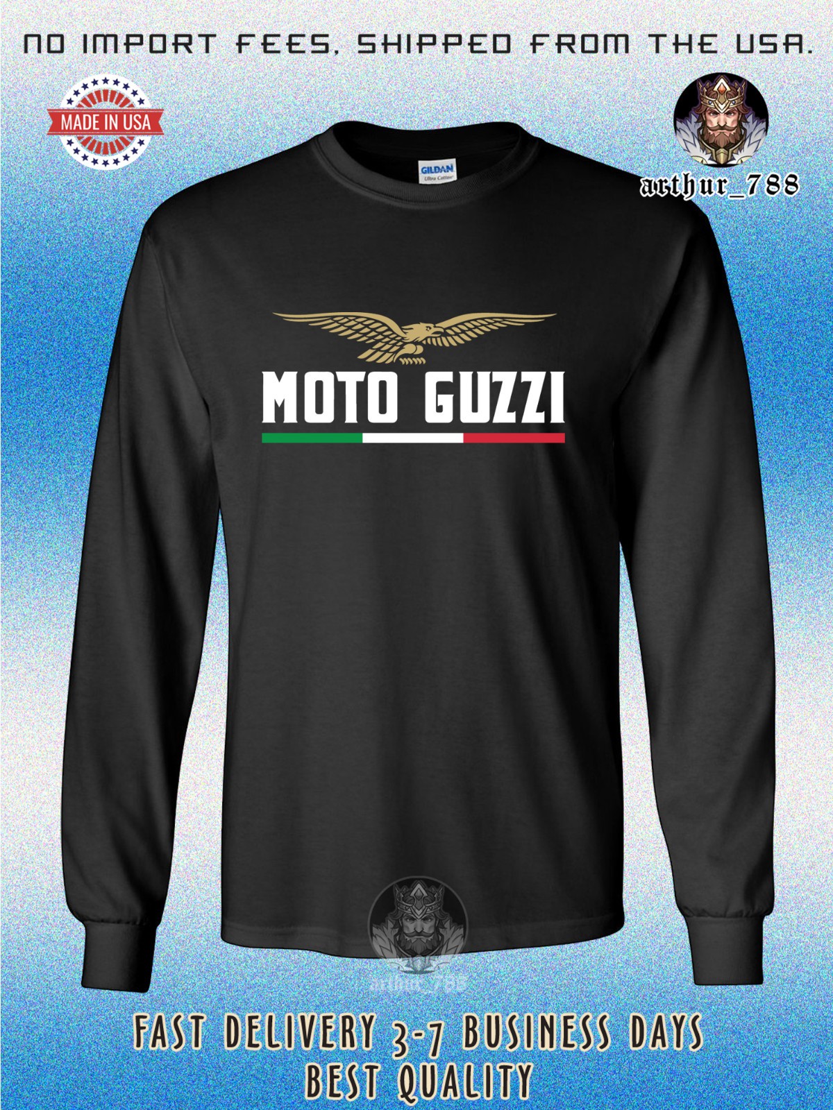 Moto Guzzi Motorcycle Logo Men’s Long Sleeve T-Shirt American Size T-Shirt