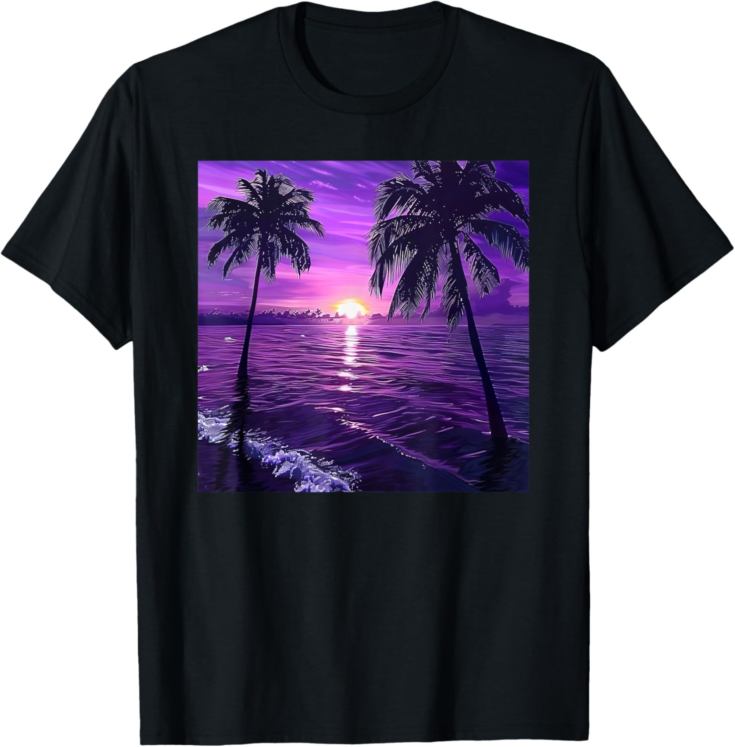 Palm Tree Ocean Sea Tropical Sunset Purple T-Shirt
