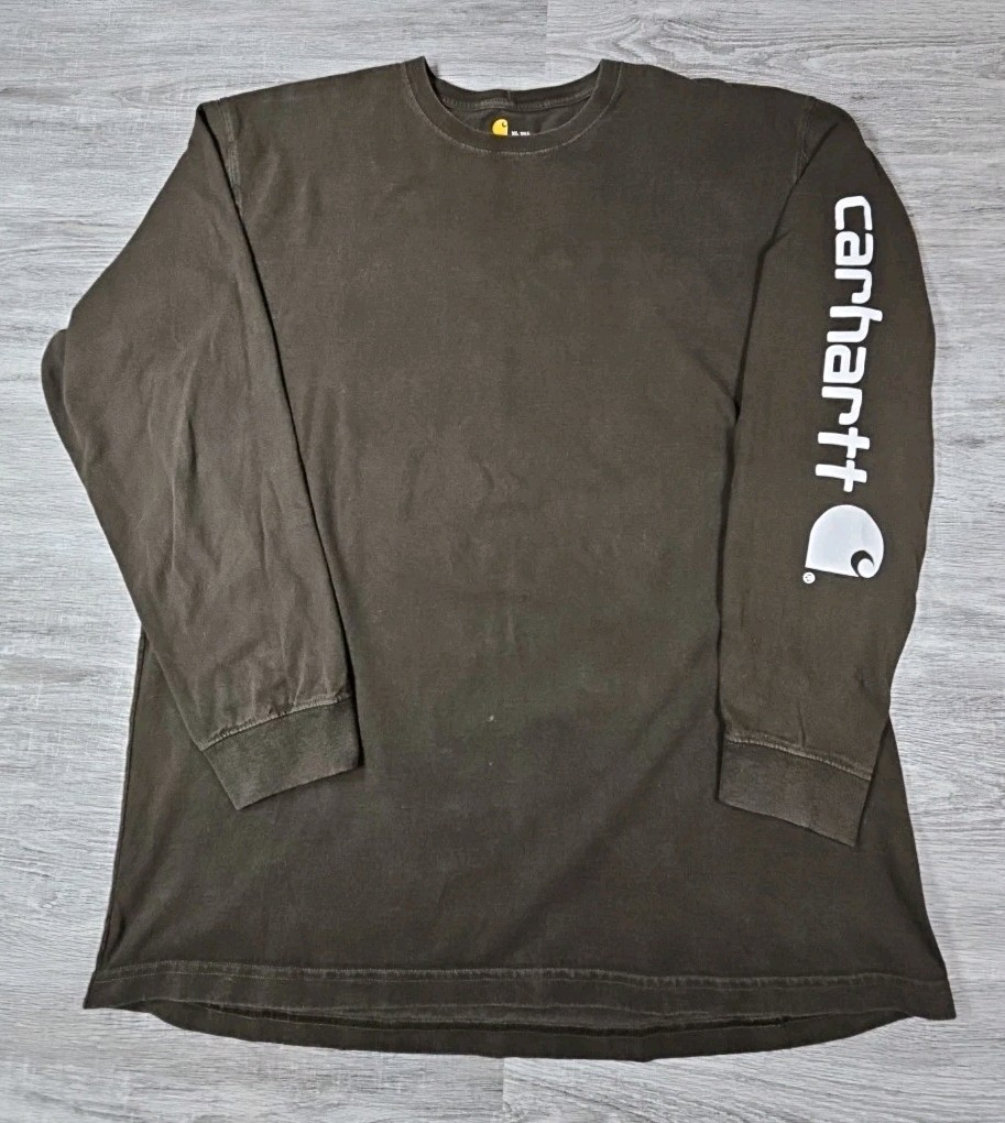 Carhartt Men Shirt X Large TALL Brown Sleeve Logo K231 Long Sleeve Pocket Shirt