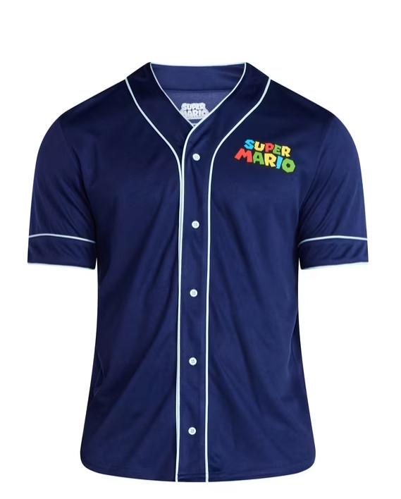 Nintendo Super Mario Men’s Baseball Jersey Button Up Short Sleeve Shirt Large