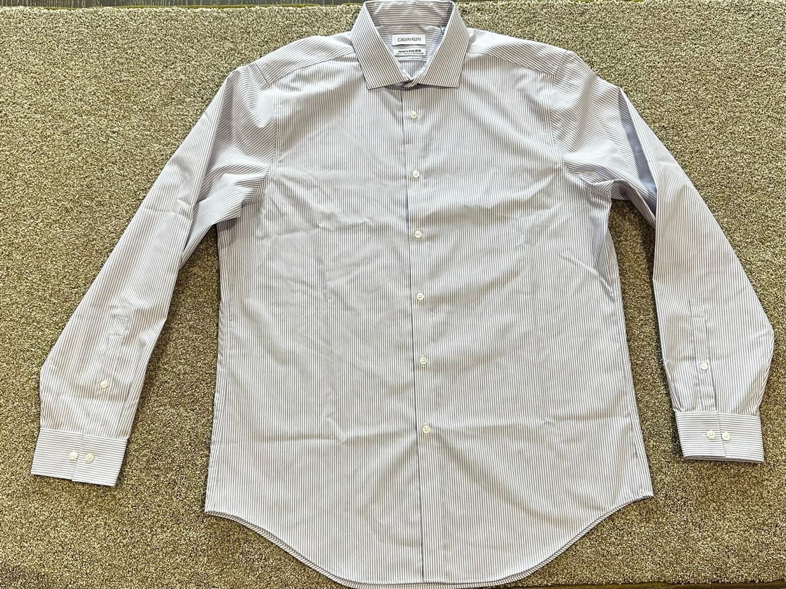 321 Calvin Klein Infinite Non-Iron Slim Fit Stretch Purple Striped Button-Down L