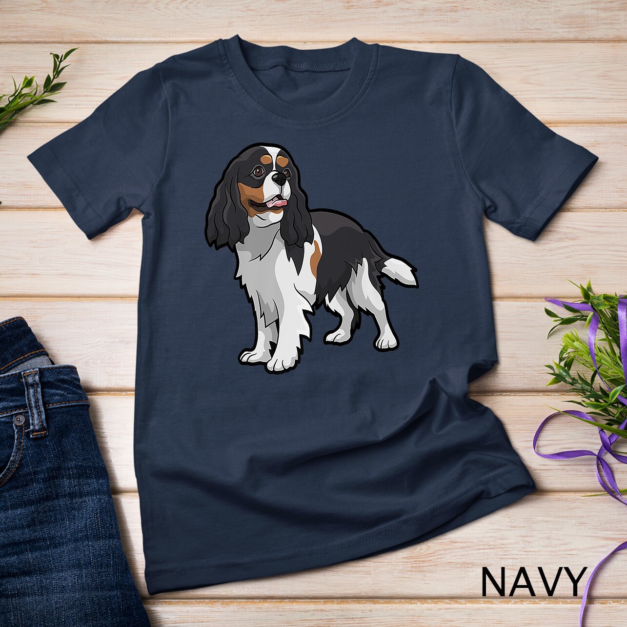 Cute Tri-Color Cavalier King Charles Spaniel Premium Unisex T-shirt