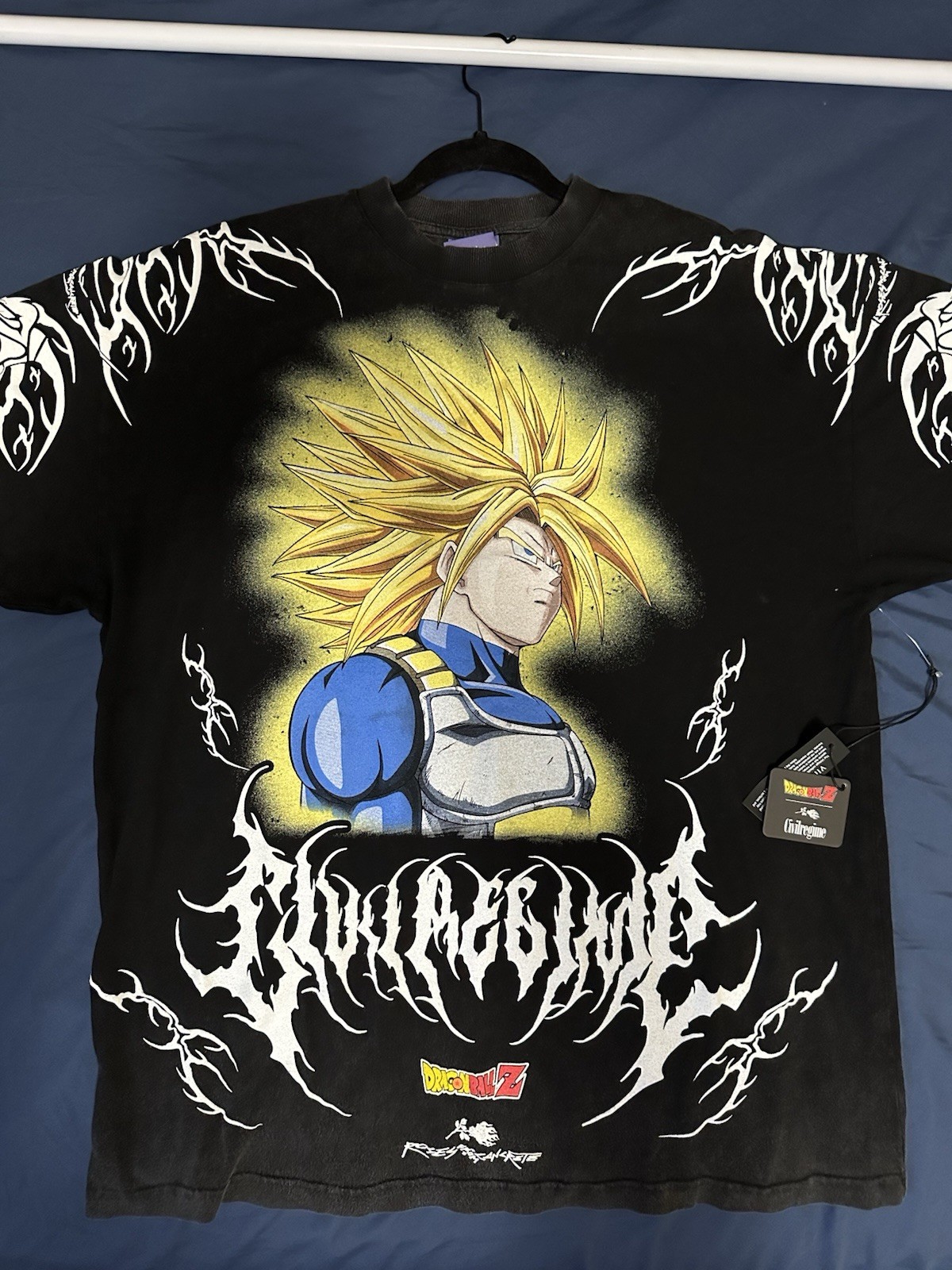 Primitive Dragon Ball Z Vegeta Graphic Print Logo Black Crew Neck T-Shirt Men M