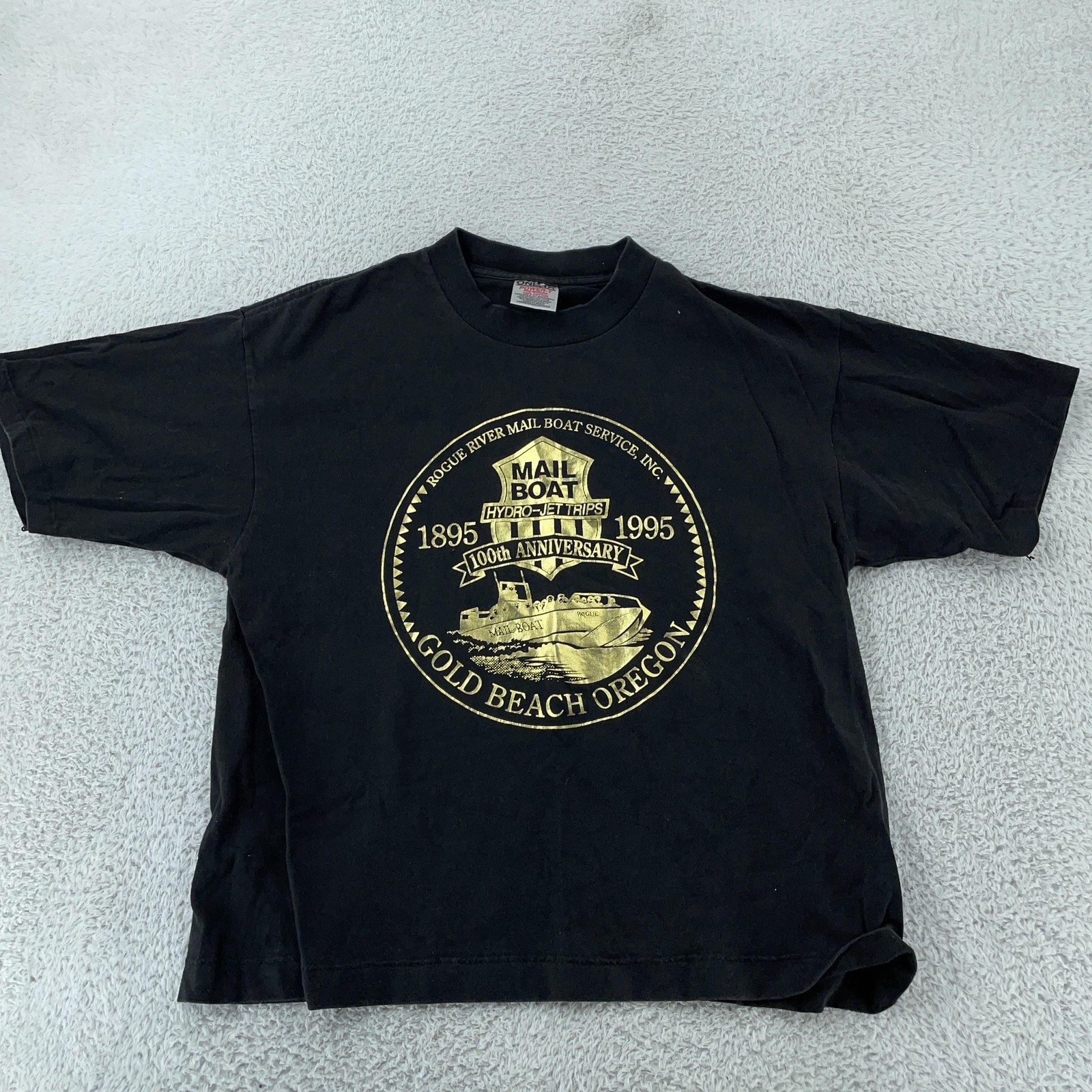 Vintage Rogue River Mail Boat Shirt Mens CROP FIT S/M 100th Anniversary 90s