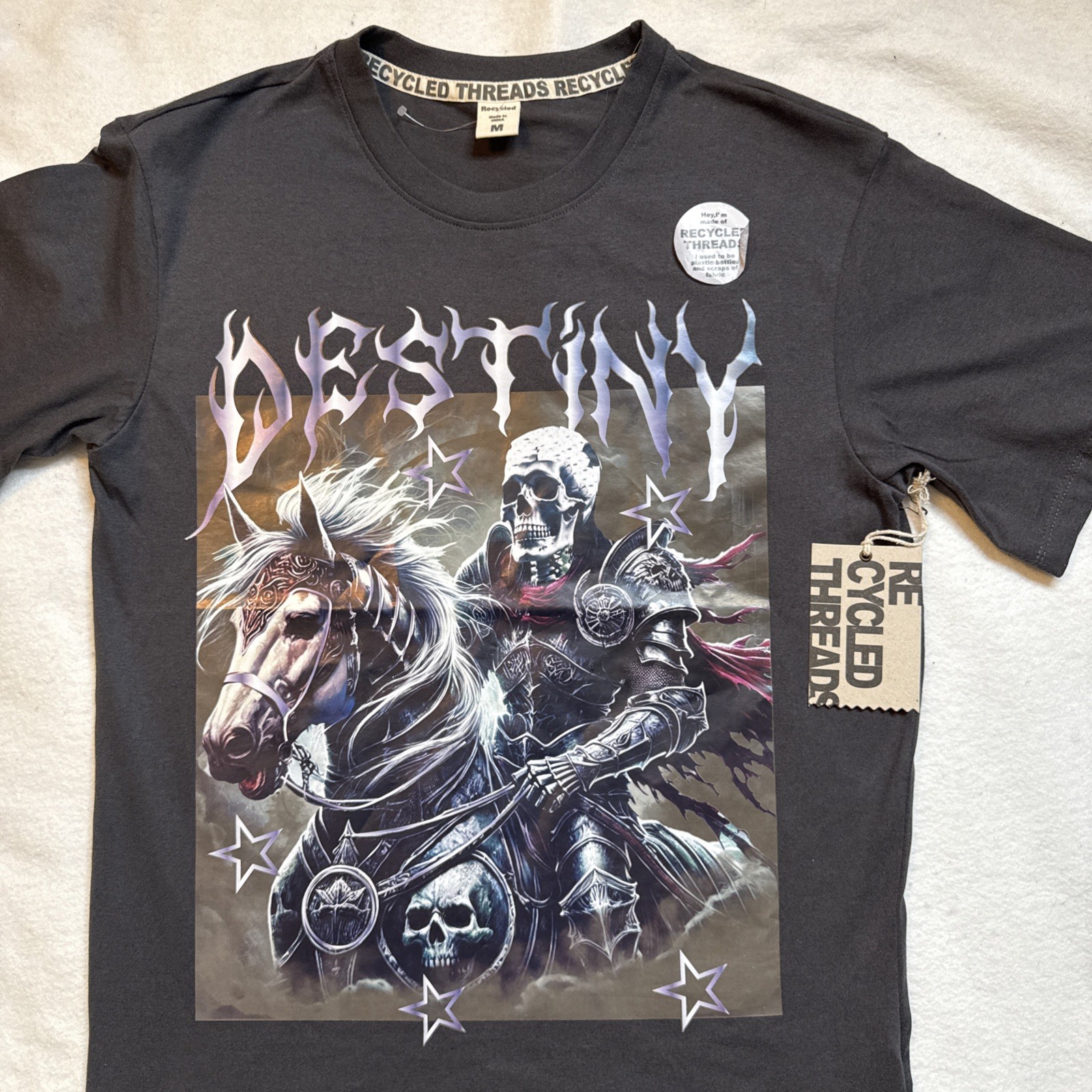 Recycled Threads Destiny Shirt Large Charcoal Skeleton Knight Graphic NEW