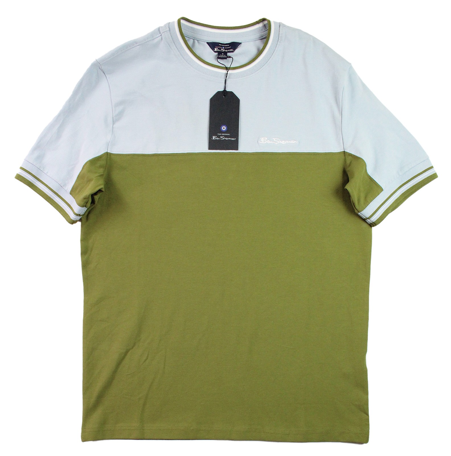 Ben Sherman T Shirt Mens Small Green Blue Colorblock Cotton Crewneck Casual Tee