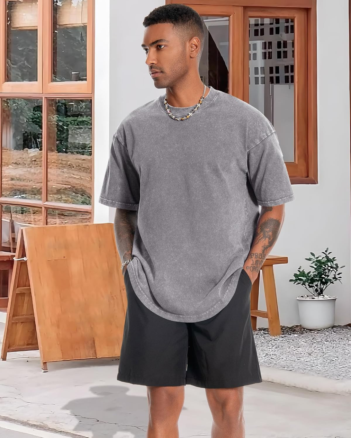 Oversized Tshirt for Men Short Sleeve Vintage Washed Cotton Basic Loose Tee 2026