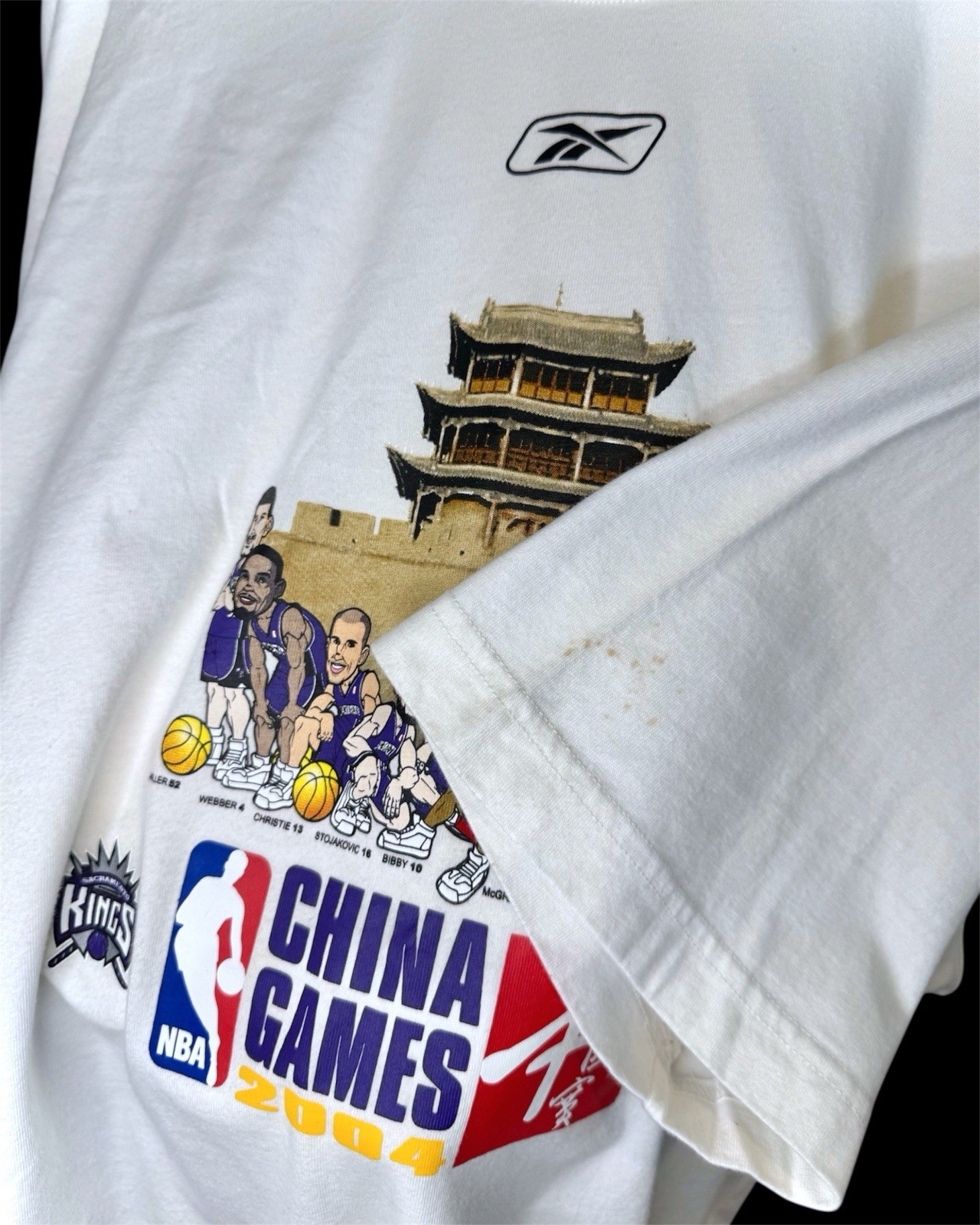 Vintage 2004 Reebok NBA China Games Kings Versus Rockets Tee Shirt Size XL