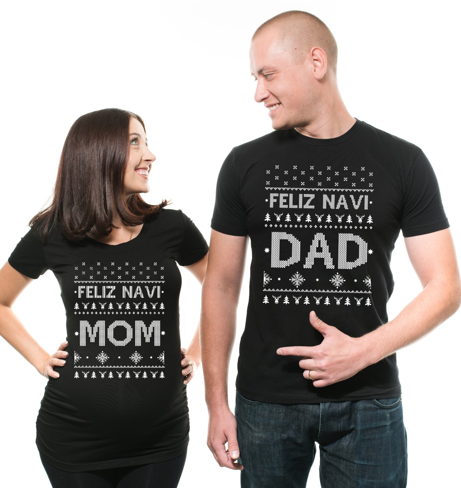 Feliz navi Dad Mom Couple Maternity Tee Shirt True pregnancy Shirt Best Gift