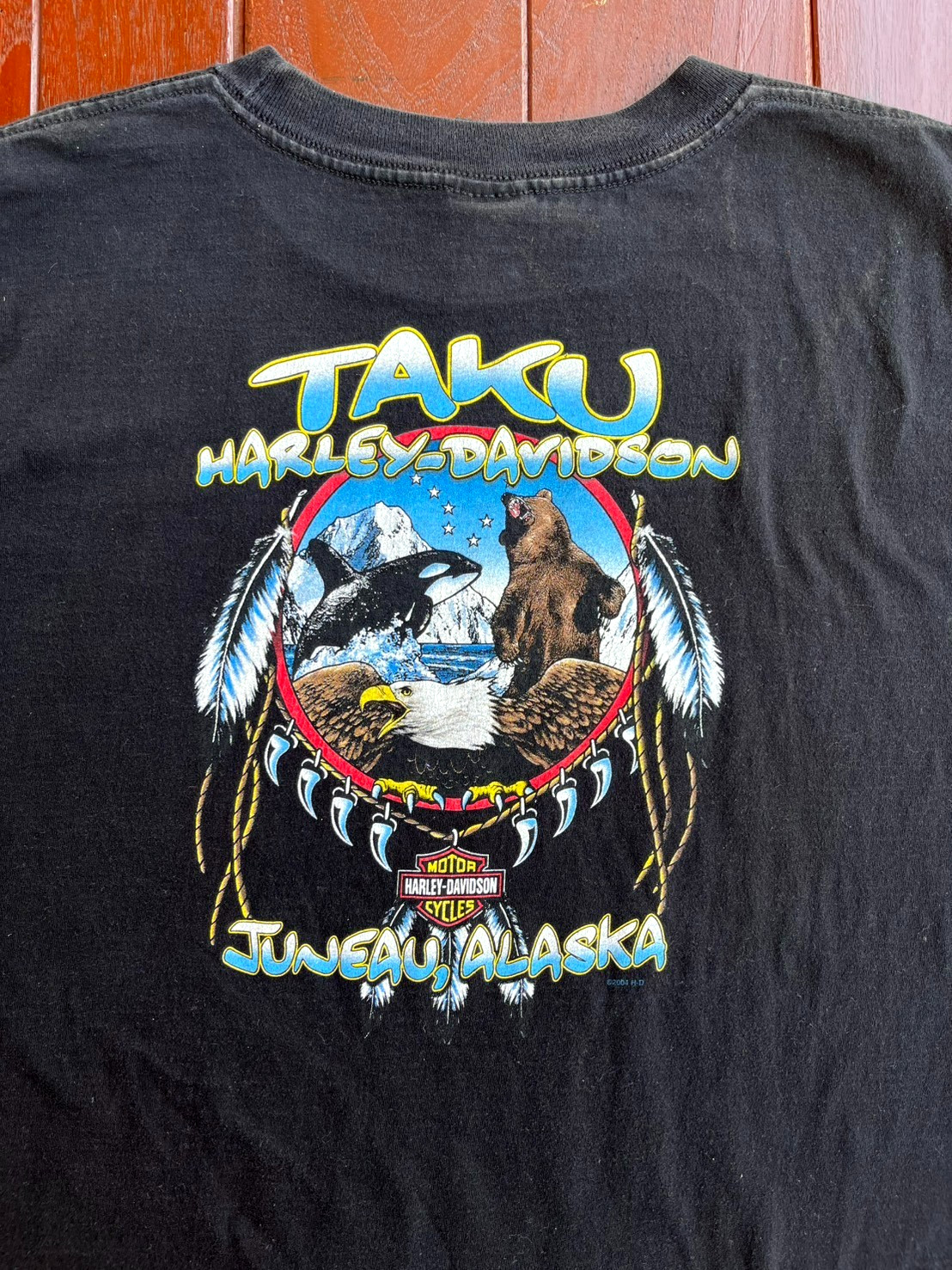 Y2K Harley Davidson T Shirt 2XL Taku Alaska Wolf Bear Eagle Animal Biker Grunge