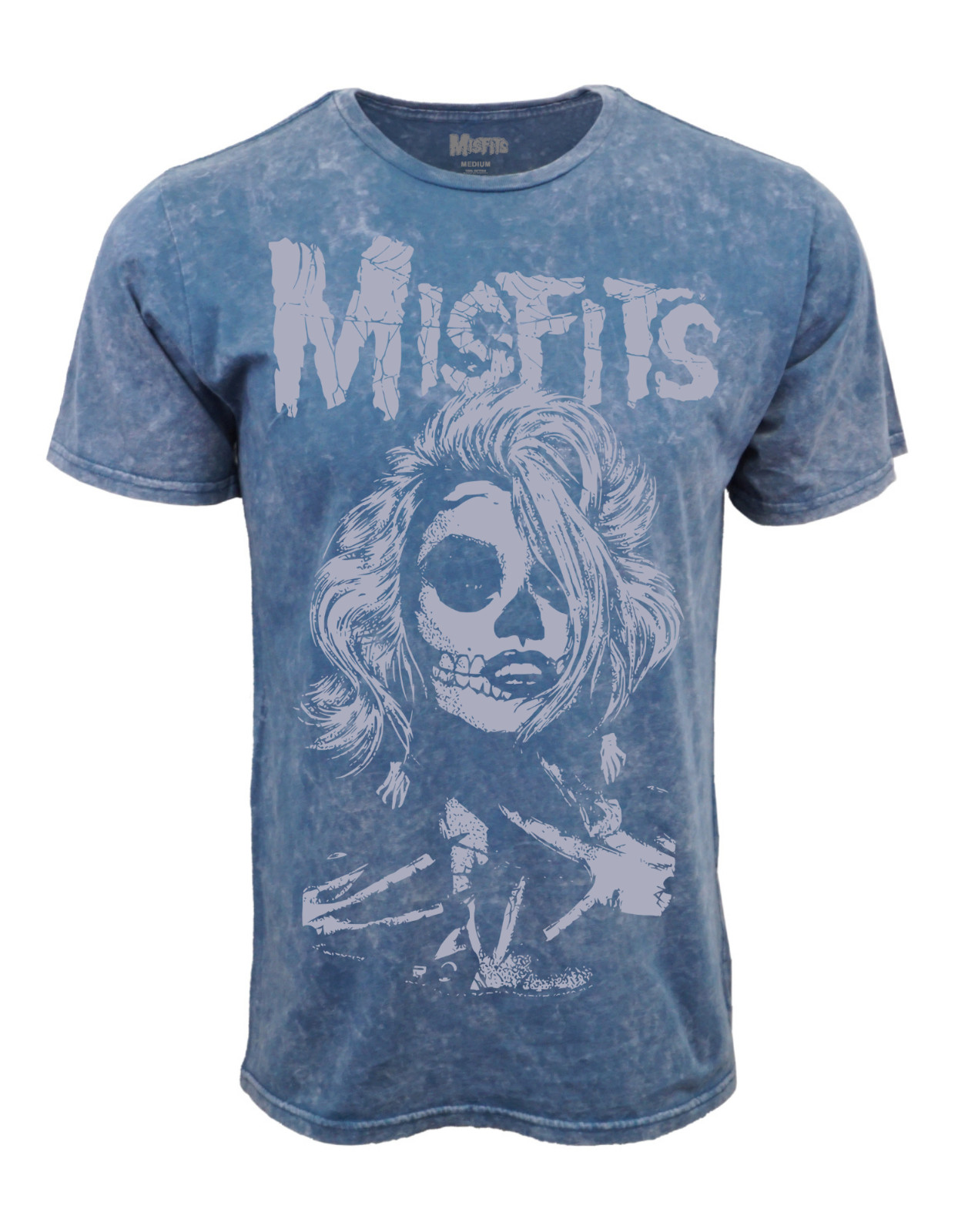 MISFITS SKULL MOVIE STAR MINERAL WASH BLUE T SHIRT