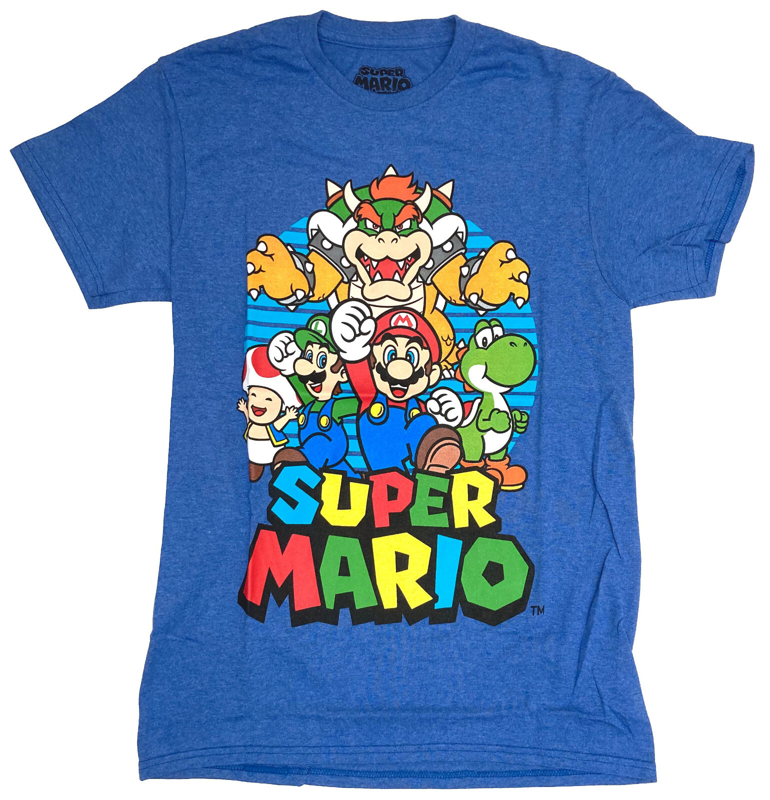 Nintendo Super Mario Group Men’s Royal Blue Heather Graphic T-Shirt New