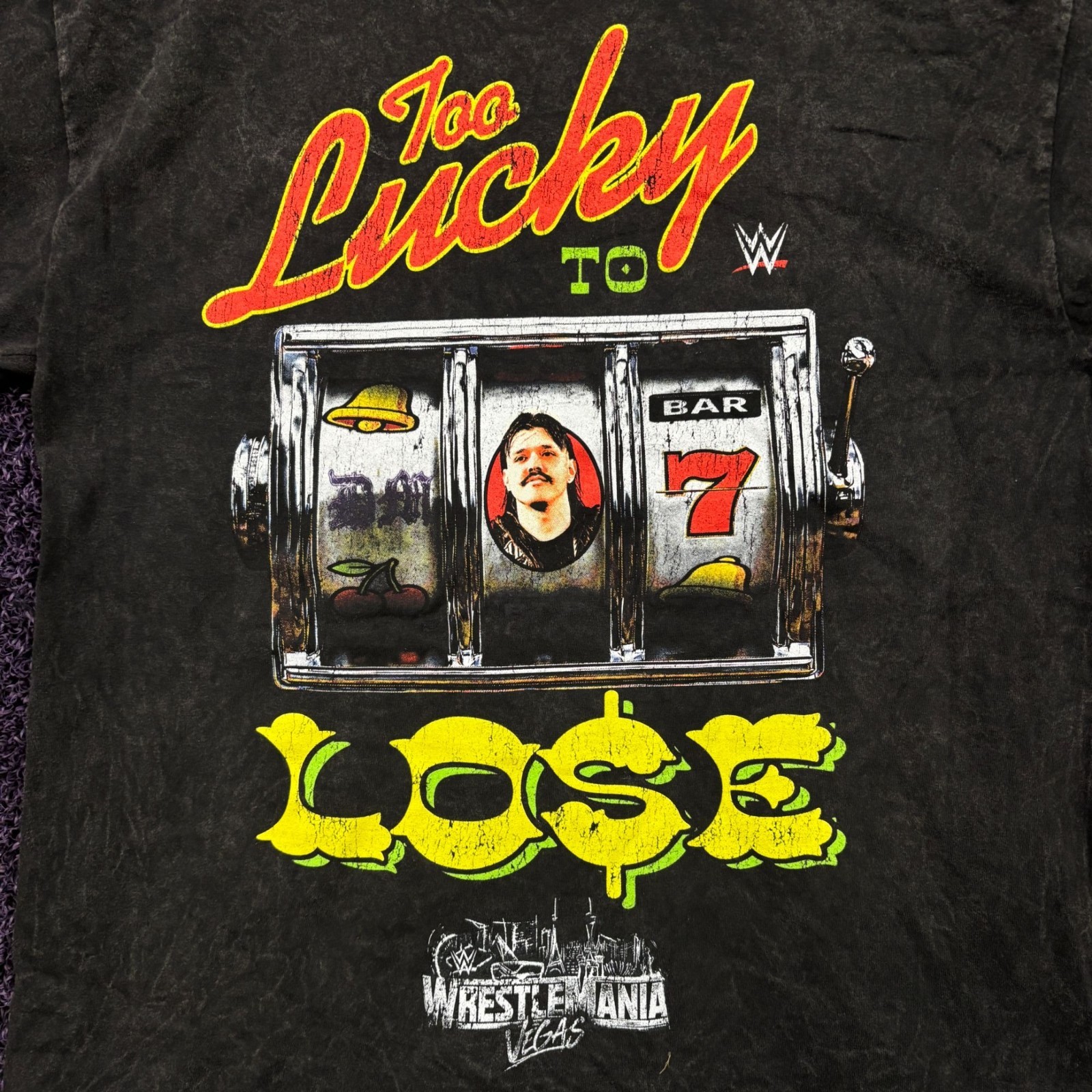WWE Wrestlemania Too Lucky Lose Dominik Casino Mineral Wash T-Shirt Size Medium