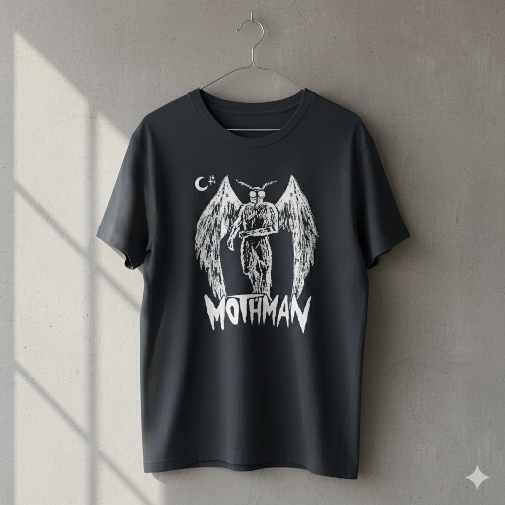 Mothman Cryptid Graphic Black T-Shirt Gothic Horror Paranormal Tee – S397
