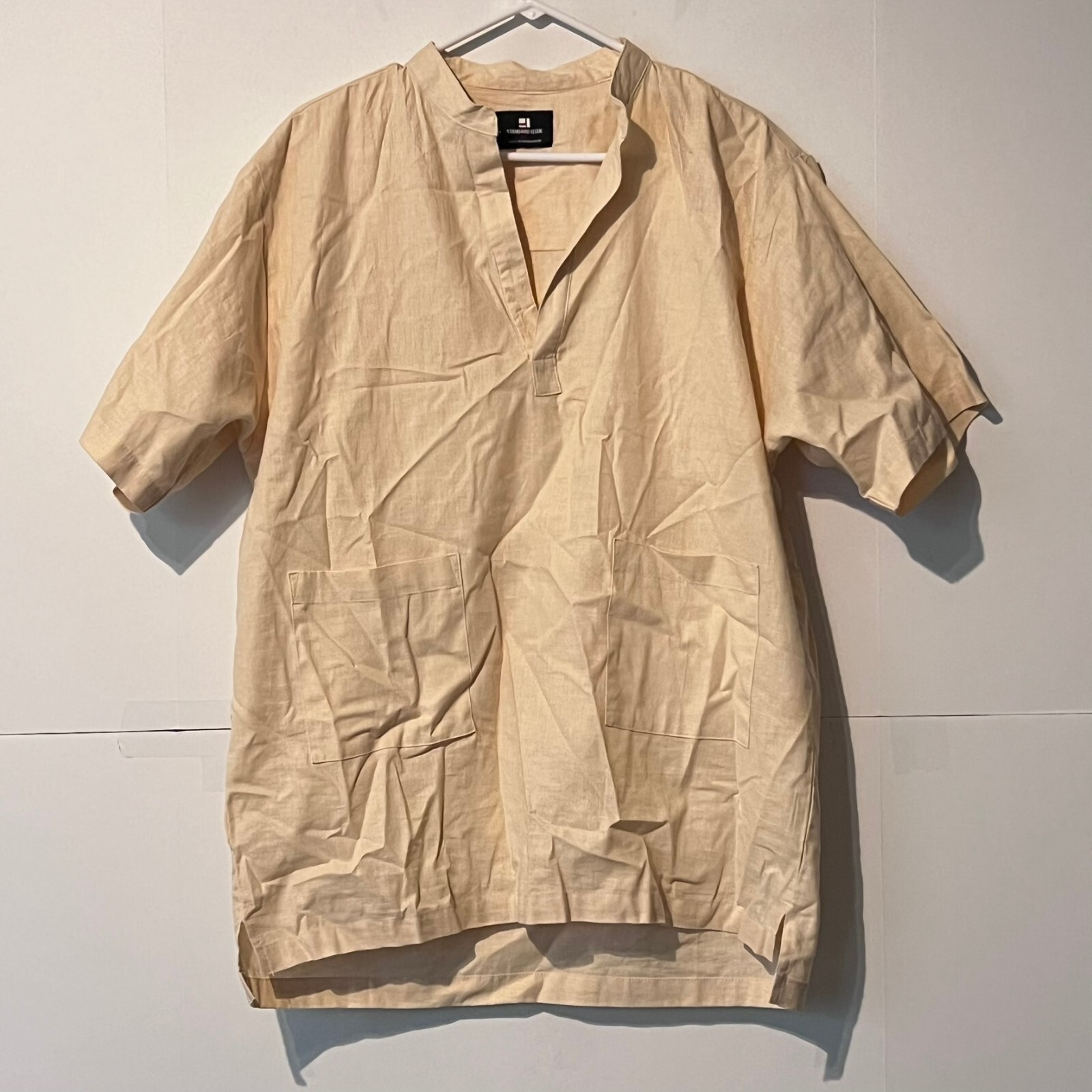 Standard Issue Mens Shirt Size XL Beige Scrub Lab Band Collar Linen Pockets
