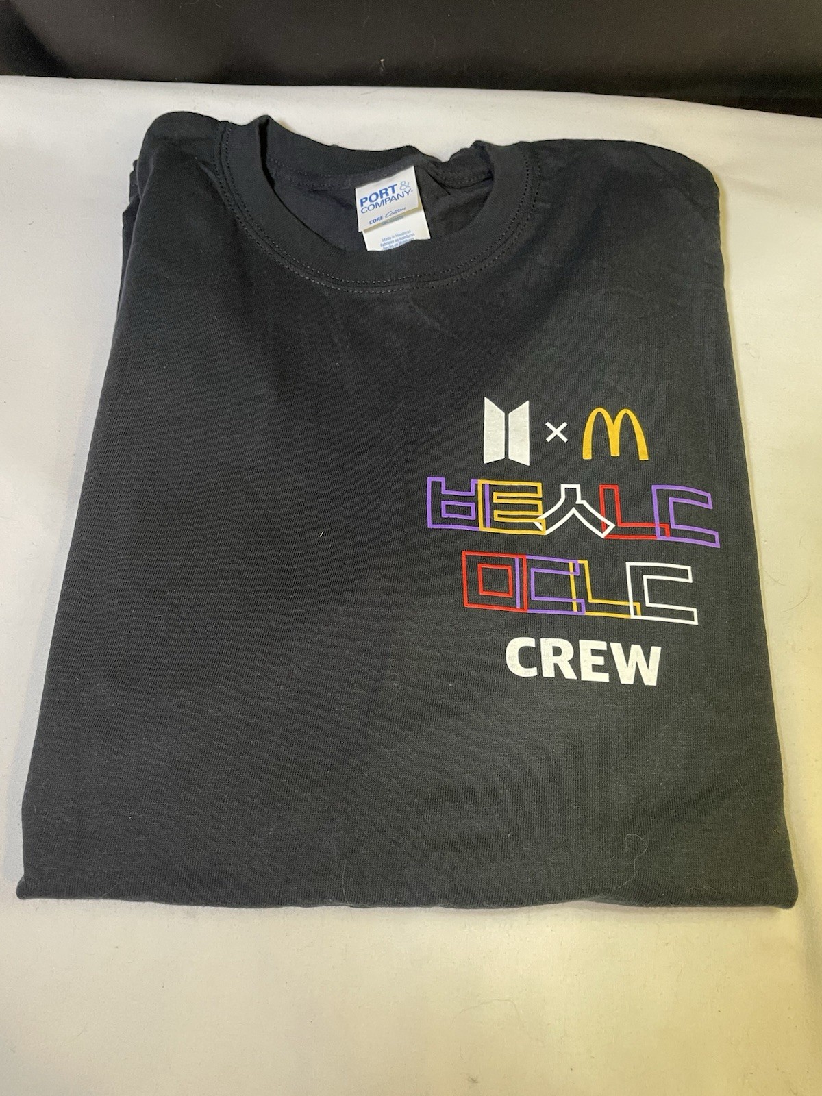 BTS x McDonalds Rare! Crew Merch T-Shirt Adult Size L Black K-pop Mart Collab