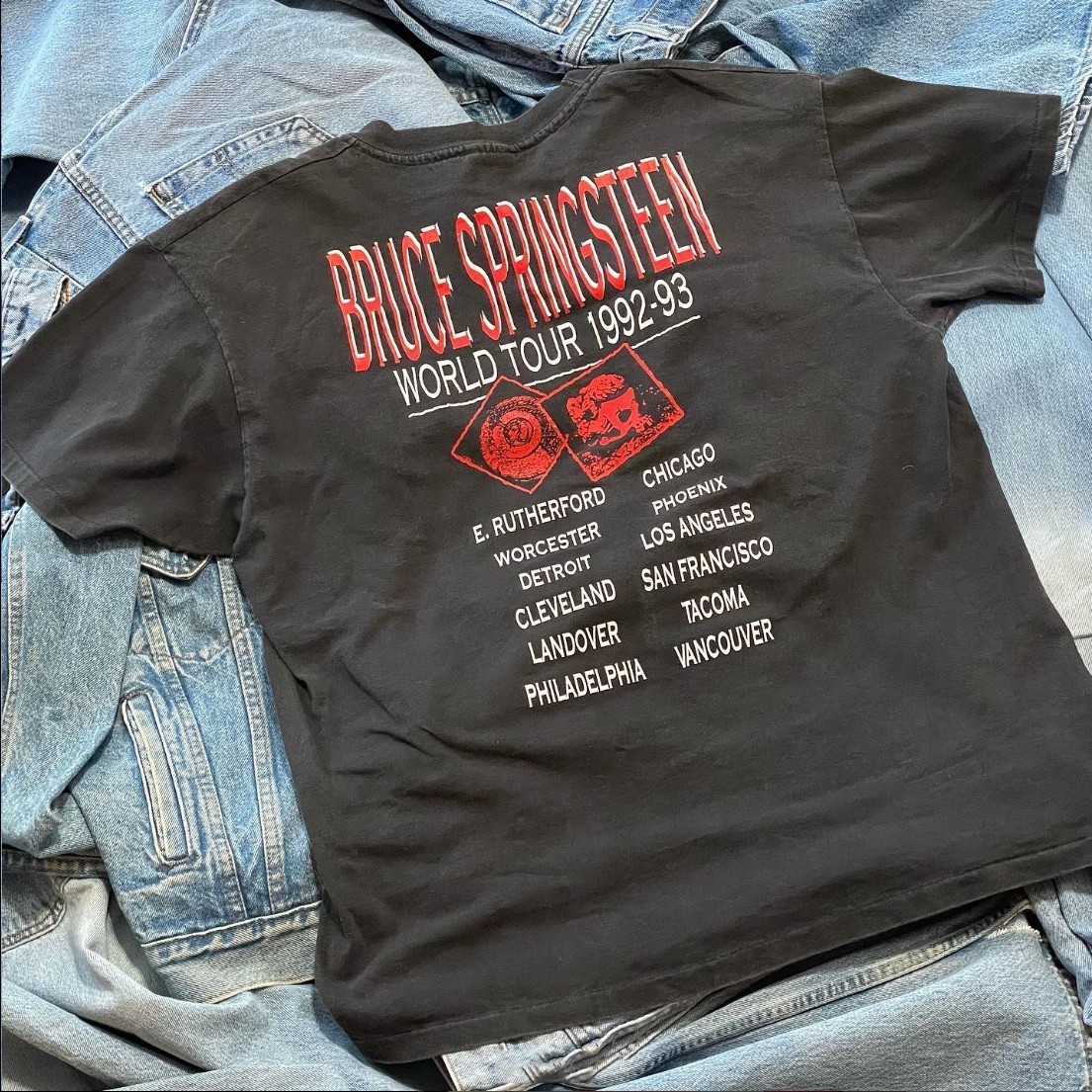 Bruce Springsteen 92 93 World Tour Aged T-Shirt Black XL