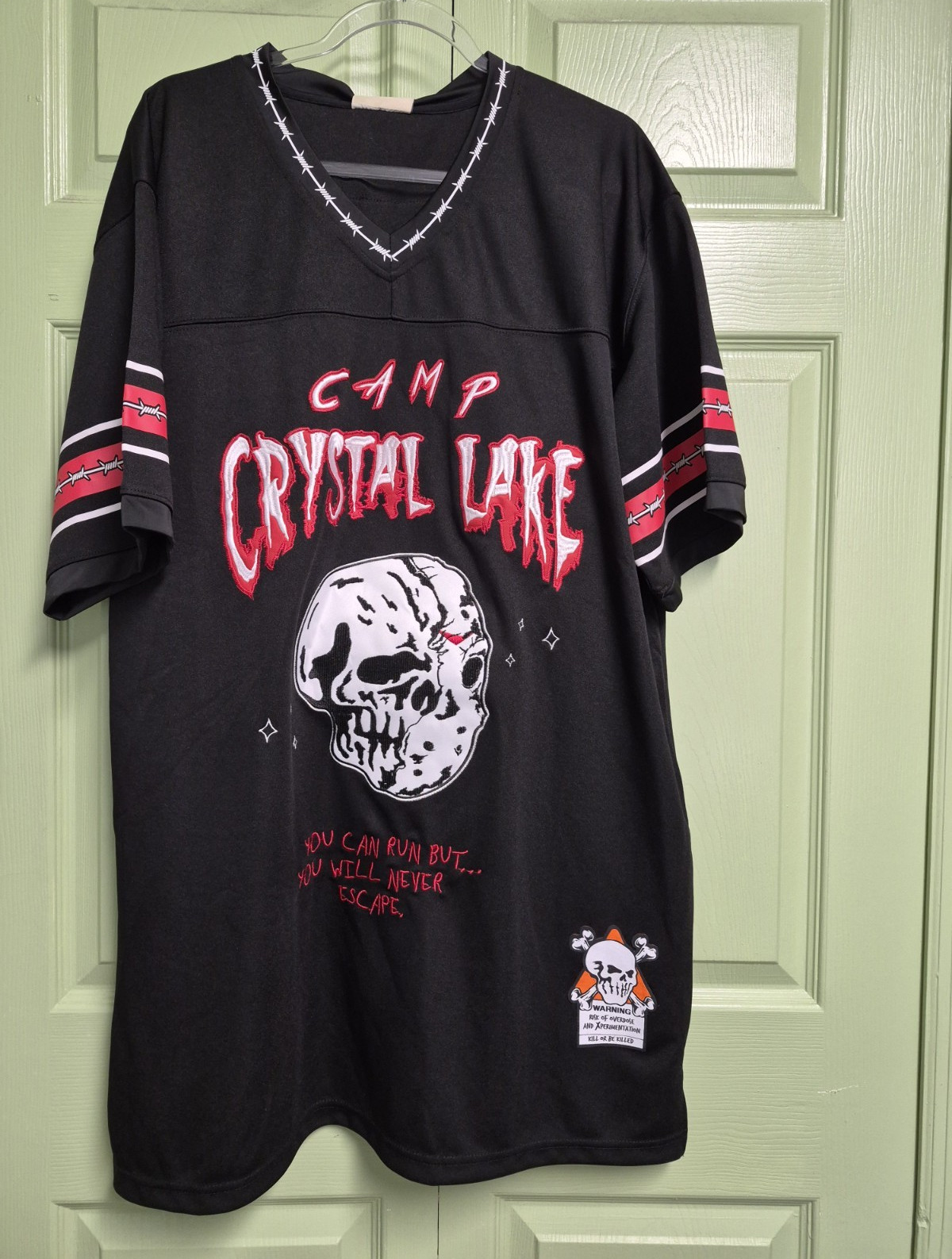 Brand X Camp Crystal Lake Jason Voorhees Men’s Black V-Neck Jersey Tee 3XL