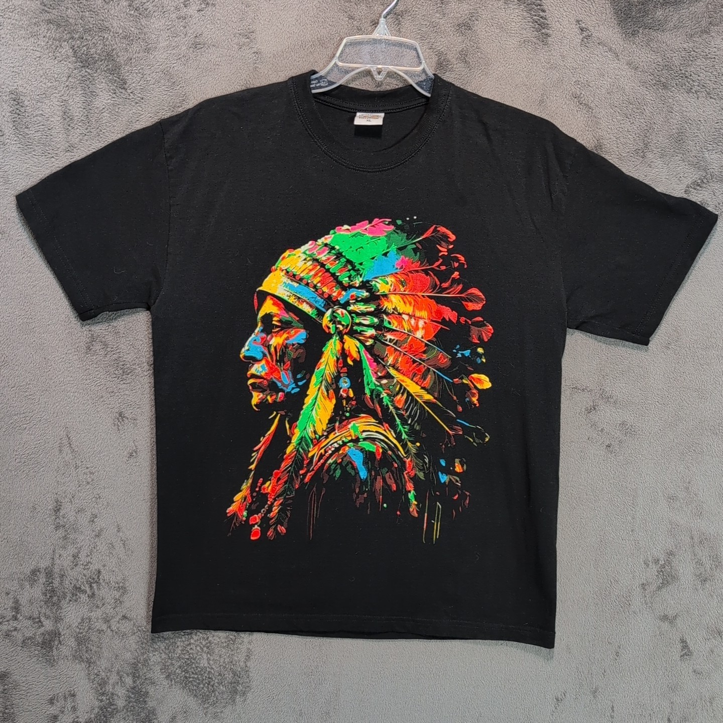Indian Chief Shirt Adult Extra Large Black Graphic Pop Art Screen Print Mens