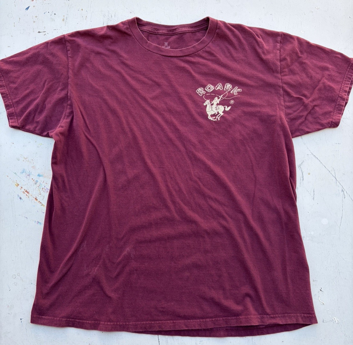 Men’s Roark Shirt Maroon Logo XL Rodeo Ranch Surf Modern City DISTRESSED STAIN