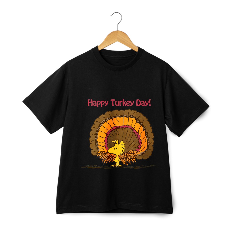 Woodstock Happy Turkey Day Tee-Cartoon Thanksgiving Shirt|Casual Holiday Outfit