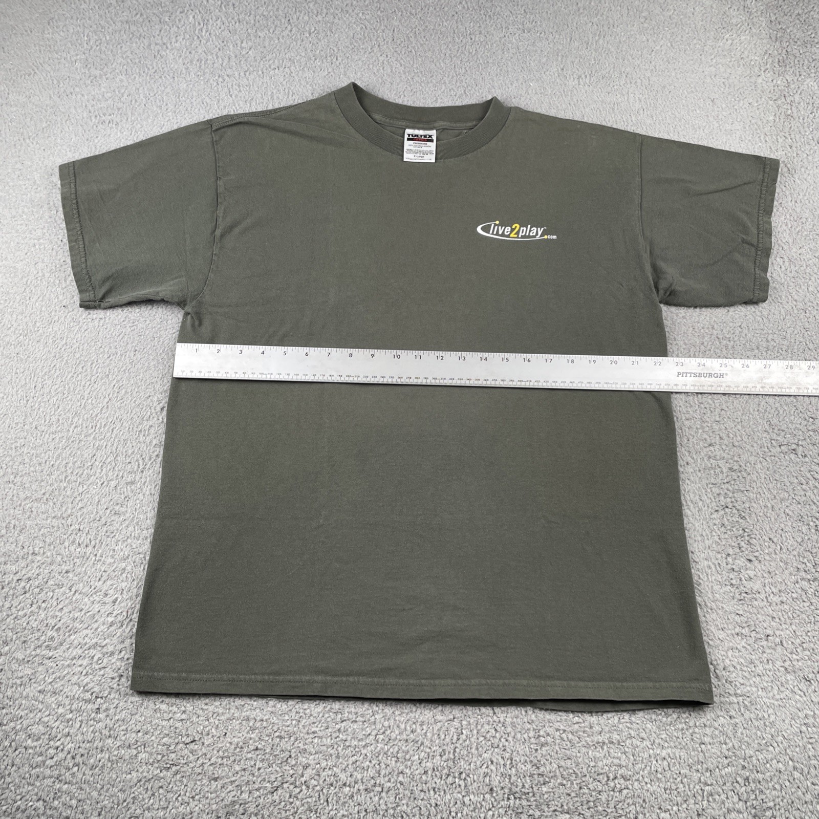 Vtg Tultex Olive Green XL Shirt Live2Play.com Skier Back Graphic Mountain Y2K