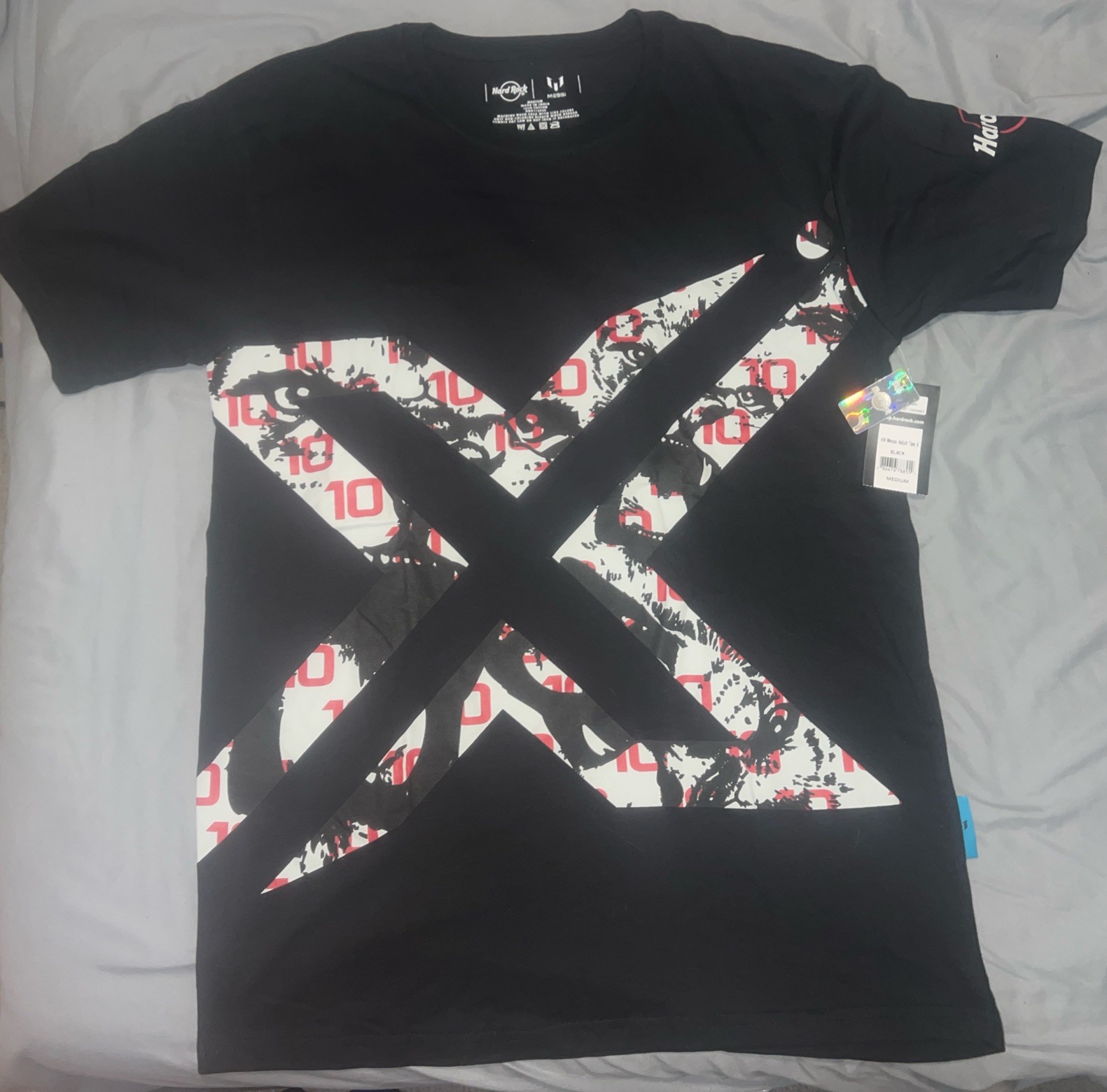 Hard Rock Messi T-Shirt Adult Medium Black Graphic Tee 100% Cotton