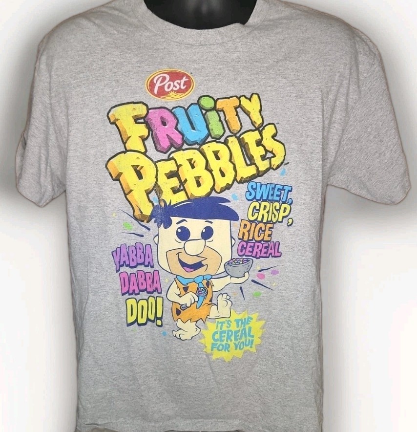 Vintage Pop! Tees Brand Men’s Gray Fruity Pebbles Cereal T Shirt Size Large