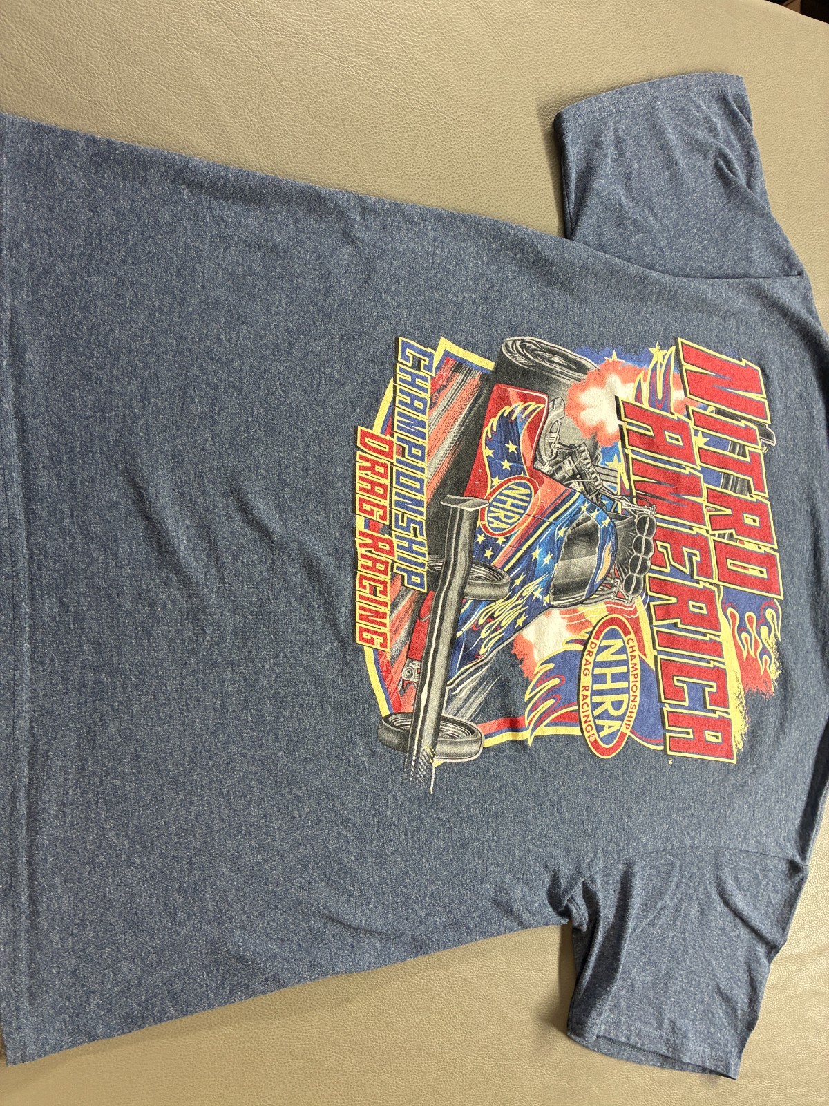 NHRA Nitro America Drag Racing T Shirt Large Blue Graphic Tee Racing Motorsports