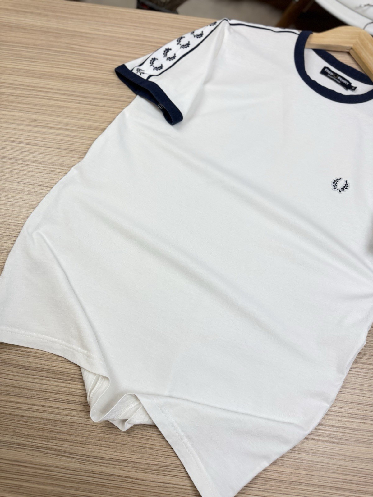 Fred Perry Taped Ringer Shirt Mens Size S White Laurel Wreath Sleeve M6347