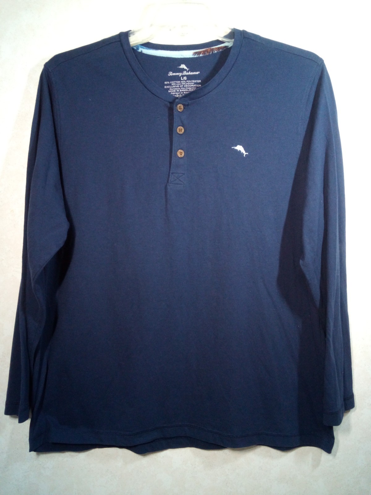 Tommy Bahama Lightweight Henley T-Shirt Men L Blue Long Sleeve