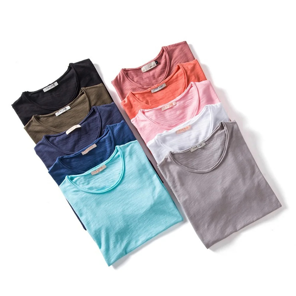 100% Cotton Men T-shirt V-neck Lightweight Summmer Slim Fit T-shirts Male Tops