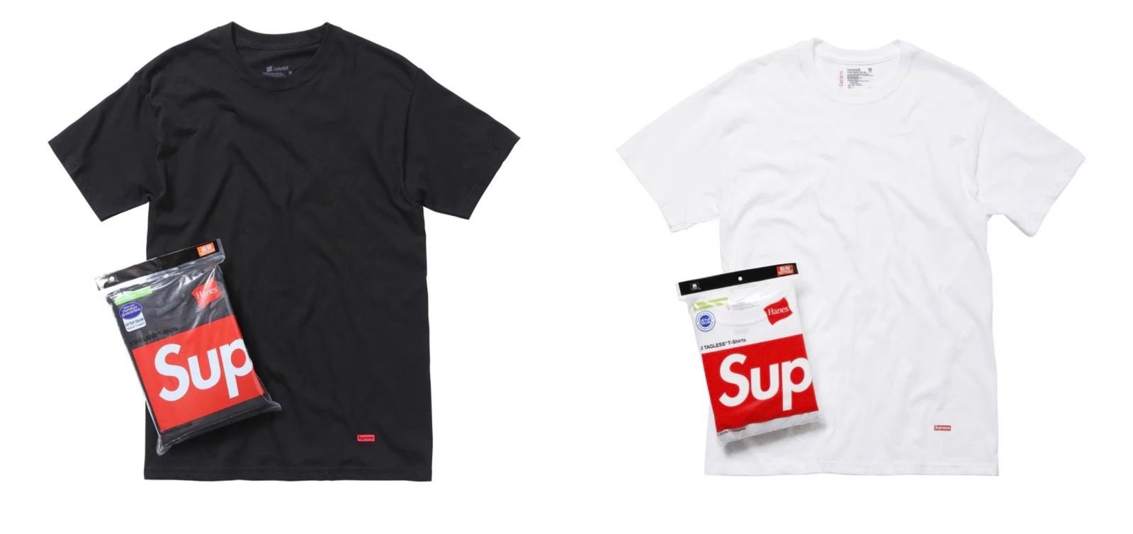 New Pack of 2 – Supreme x Hanes Tees T-Shirt Black And White – Large