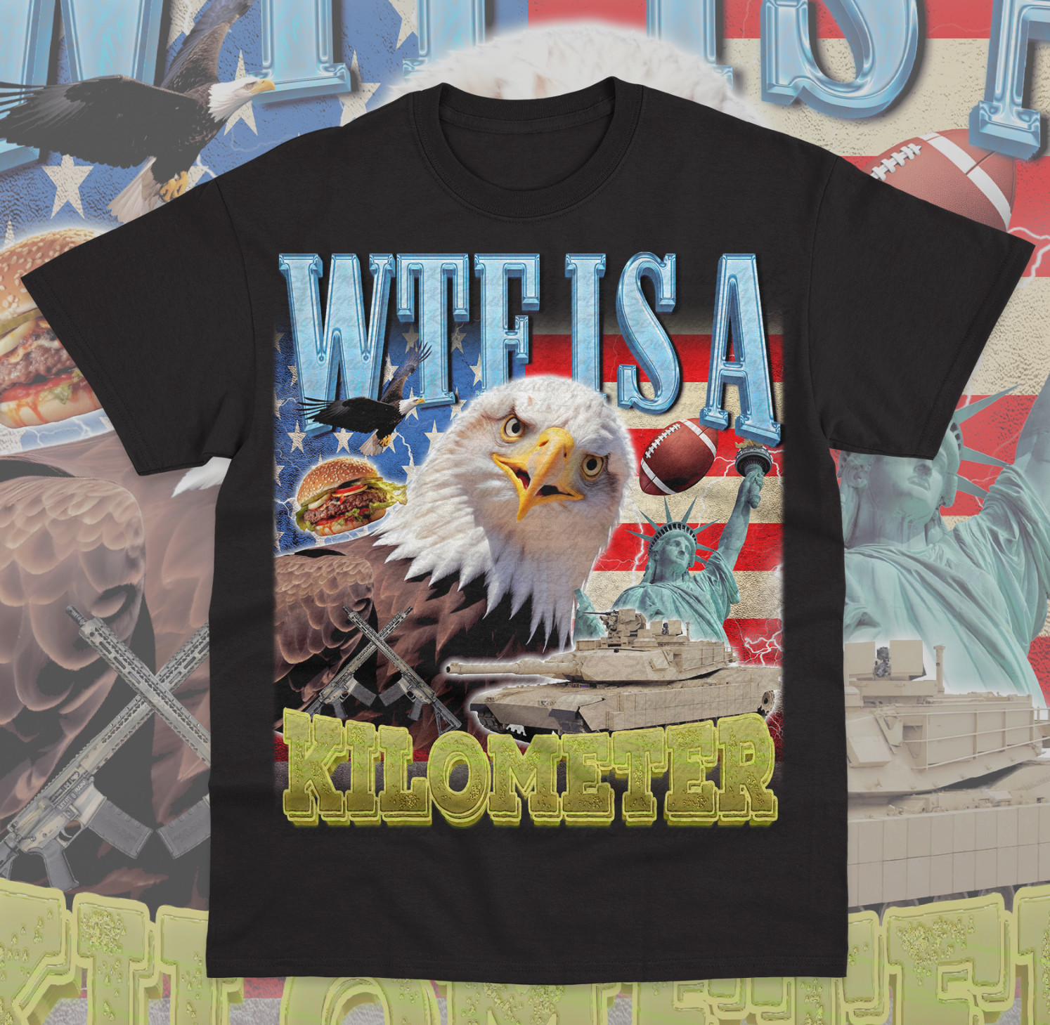 WTF Is A Kilometer Eagle Badge American Graphic Tee